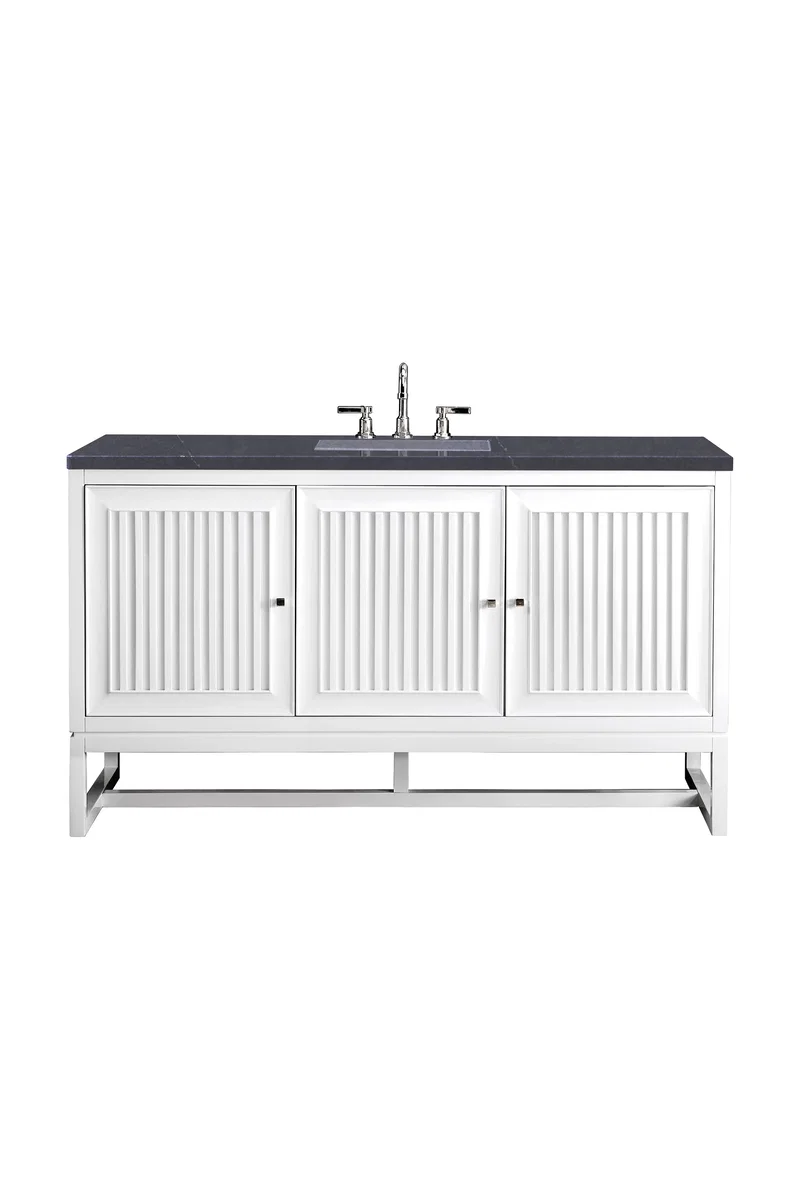Athens 60" Single Vanity, Glossy White w/ 3 CM Charcoal Soapstone Silestone Top