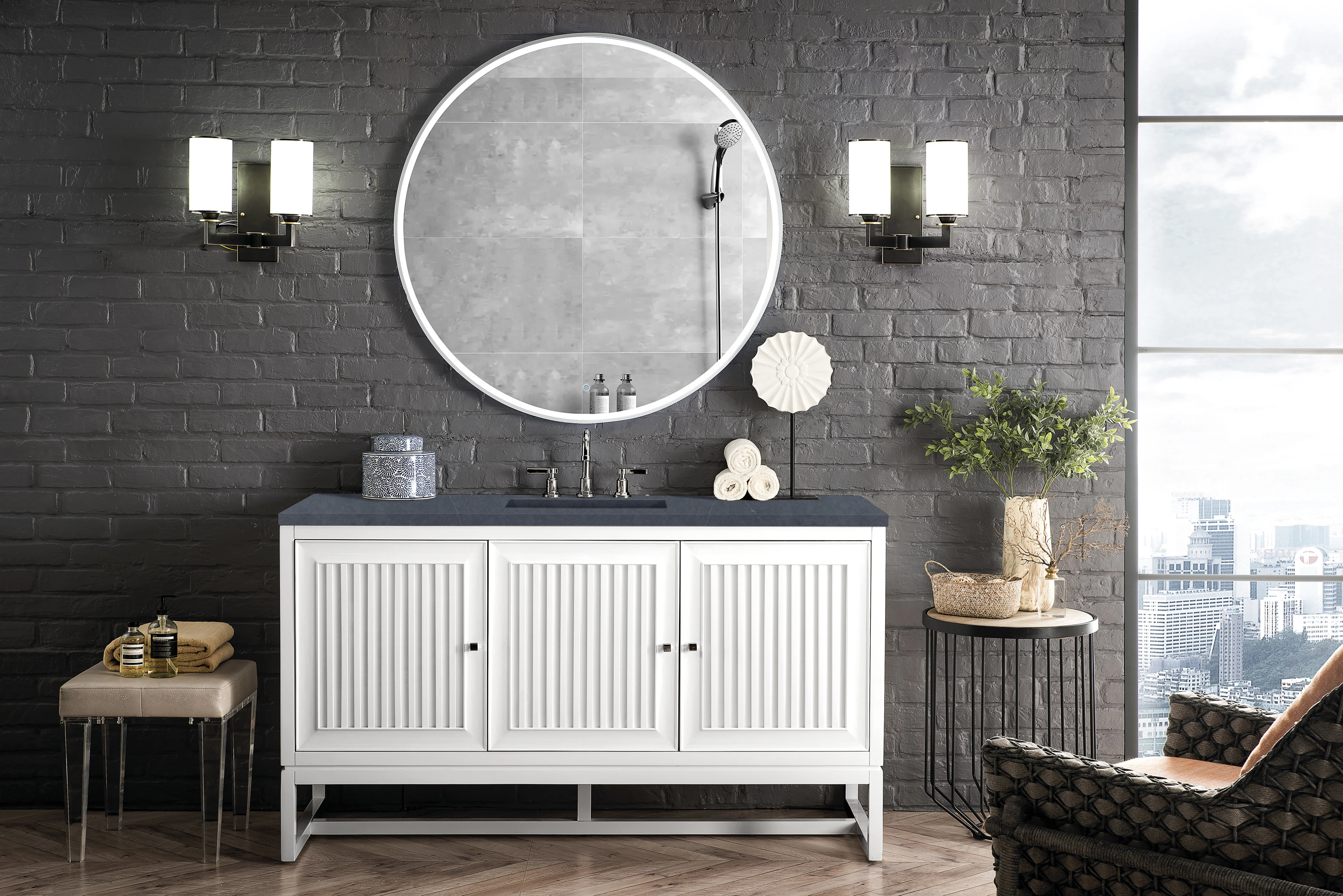Athens 60" Single Vanity, Glossy White w/ 3 CM Charcoal Soapstone Silestone Top
