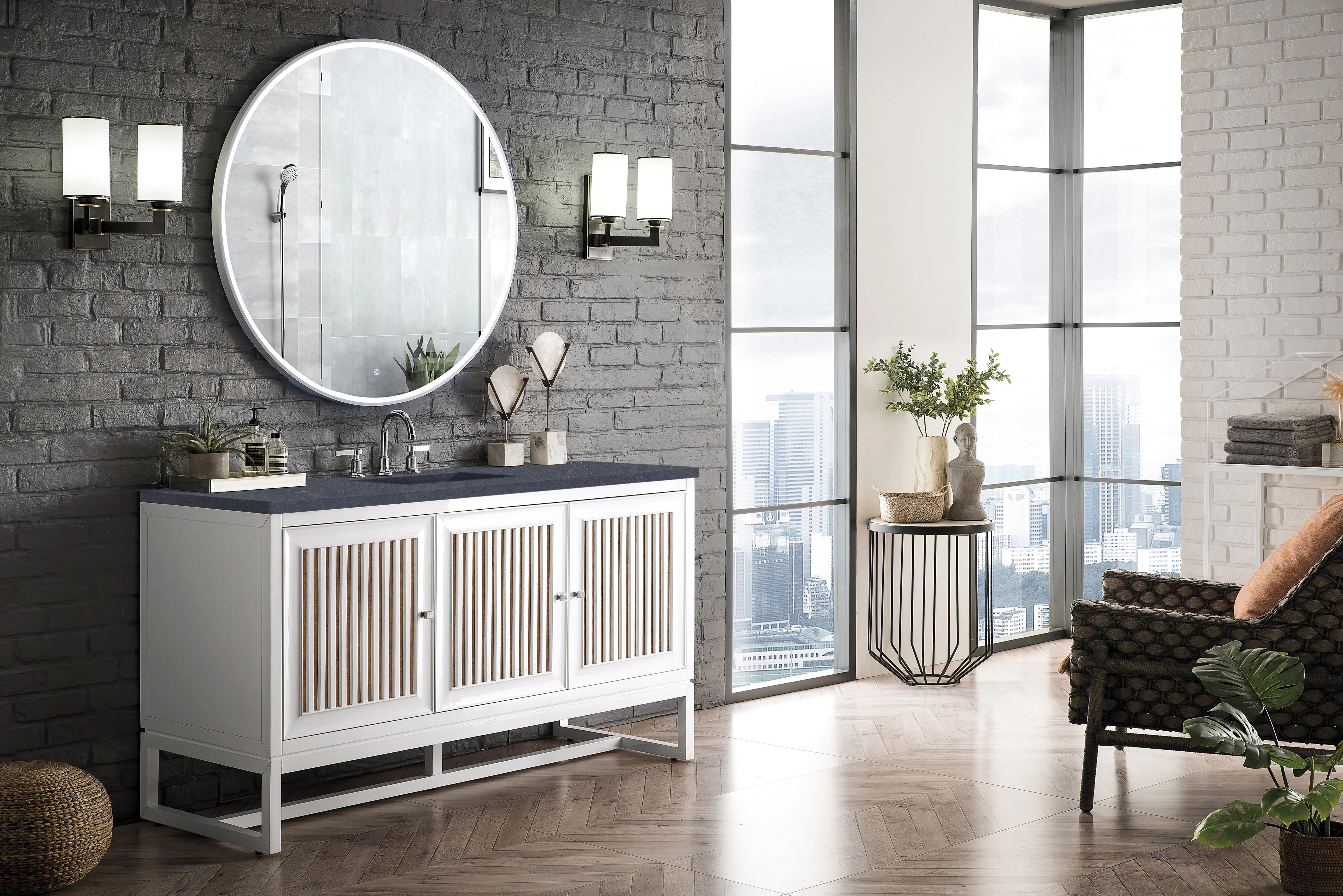 Athens 60" Single Vanity, Glossy White w/ 3 CM Charcoal Soapstone Silestone Top