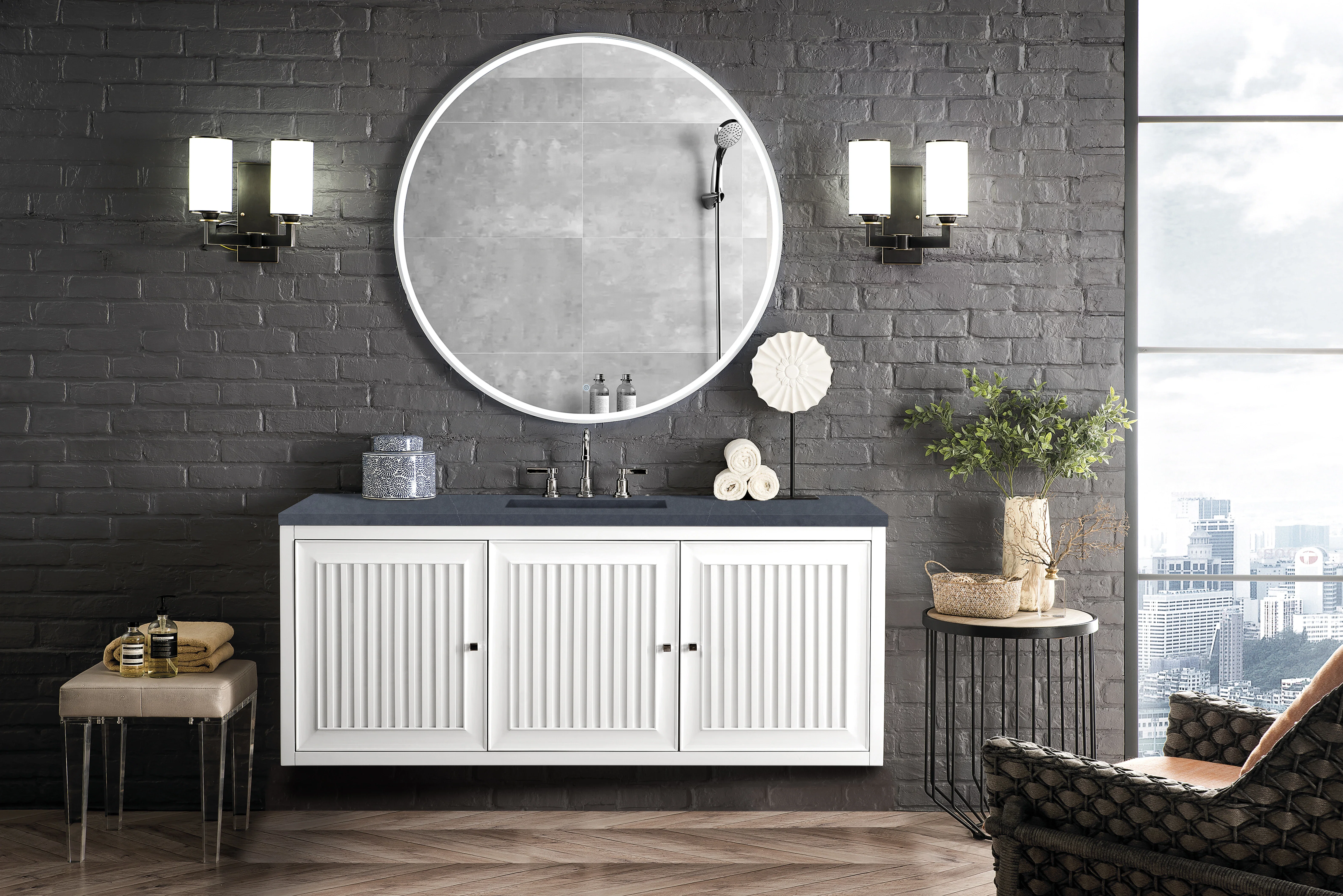 Athens 60" Single Vanity, Glossy White w/ 3 CM Charcoal Soapstone Silestone Top