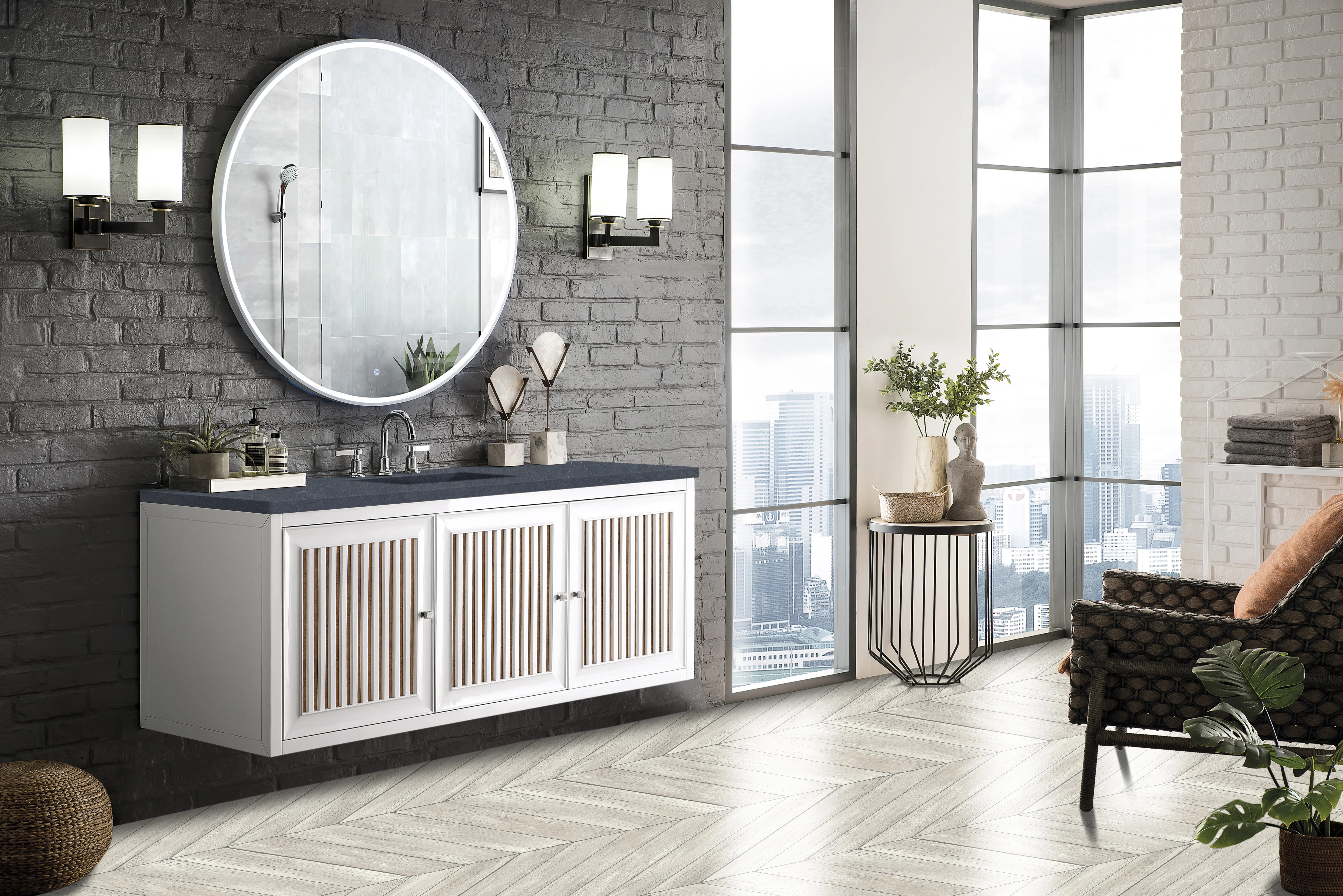 Athens 60" Single Vanity, Glossy White w/ 3 CM Charcoal Soapstone Silestone Top