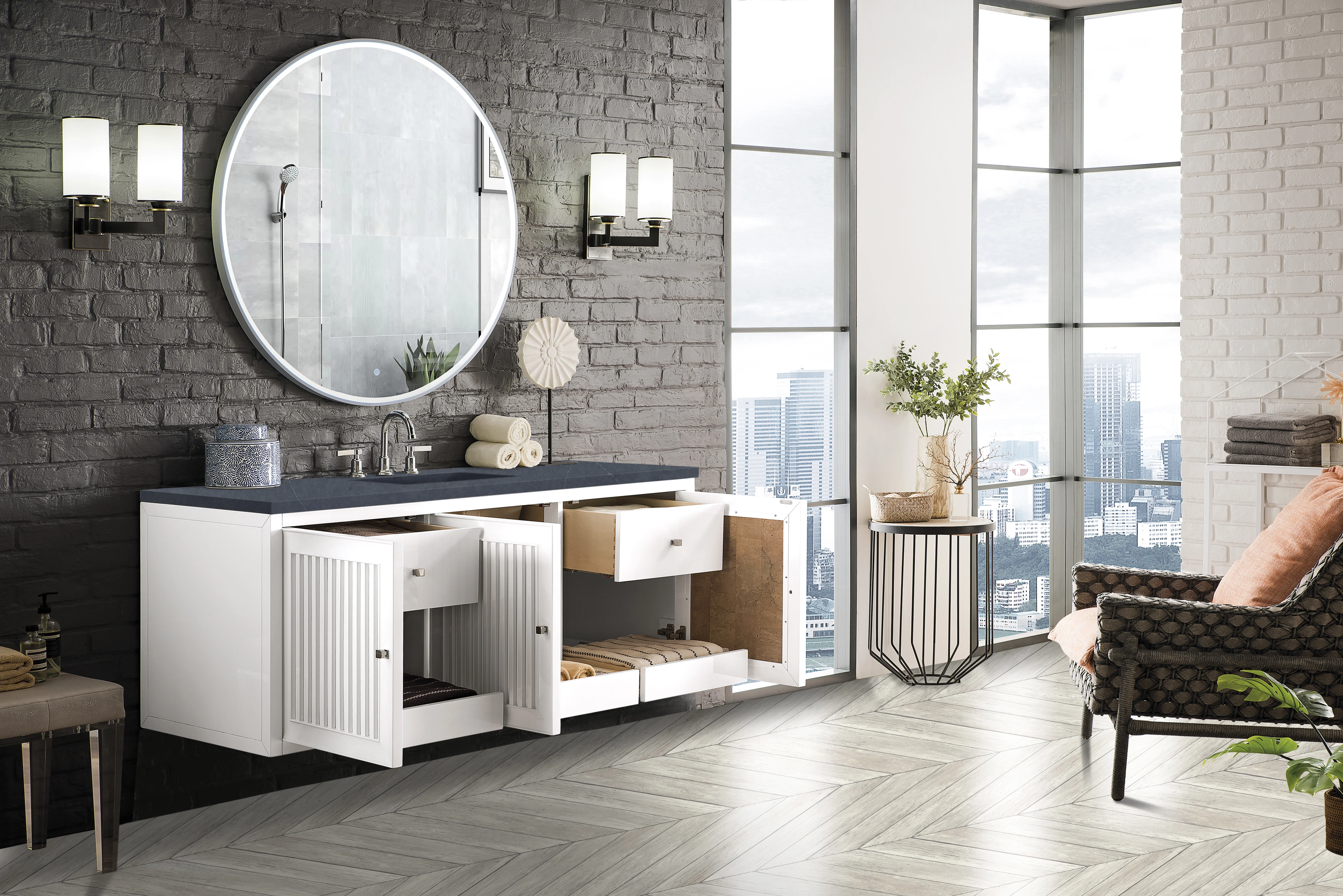 Athens 60" Single Vanity, Glossy White w/ 3 CM Charcoal Soapstone Silestone Top