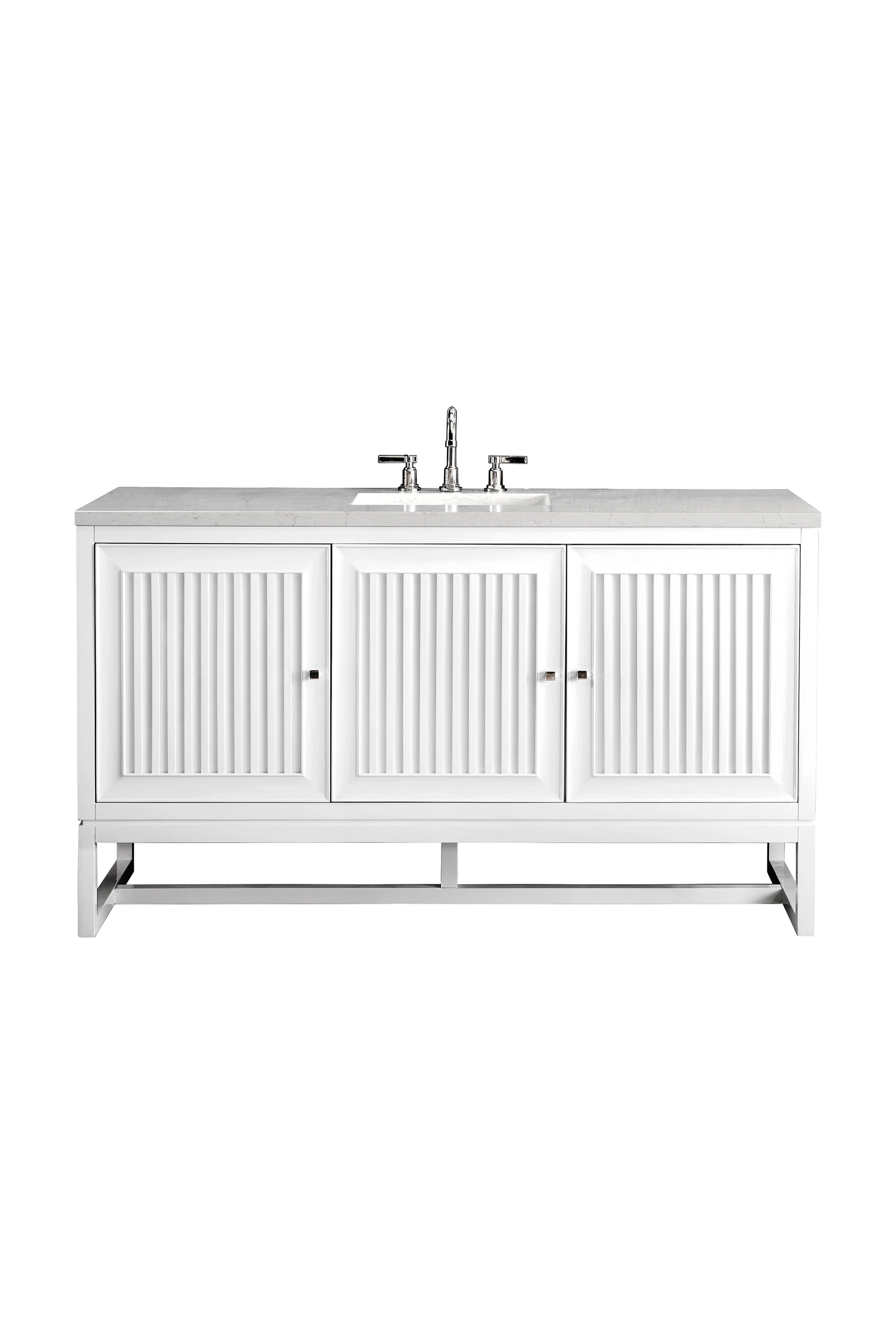 Athens 60" Single Vanity, Glossy White w/ 3 CM Eternal Jasmine Pearl Silestone Top