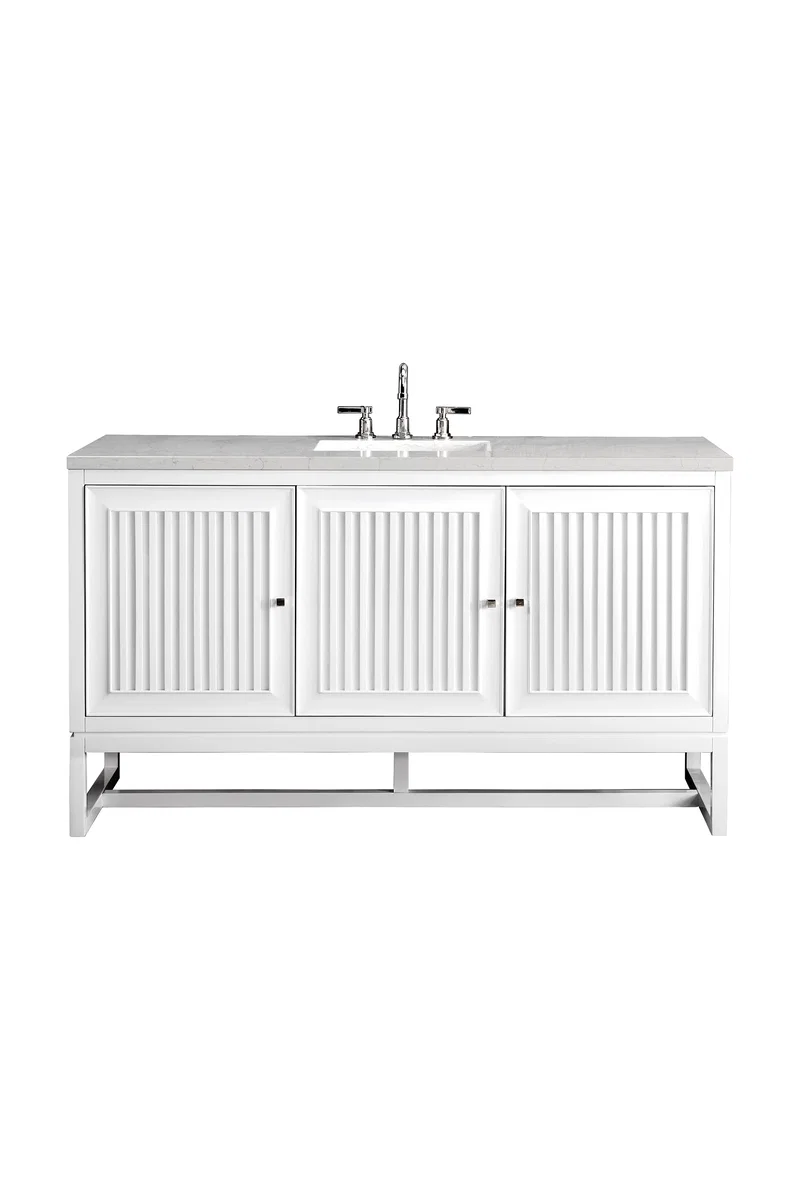Athens 60" Single Vanity, Glossy White w/ 3 CM Eternal Jasmine Pearl Silestone Top