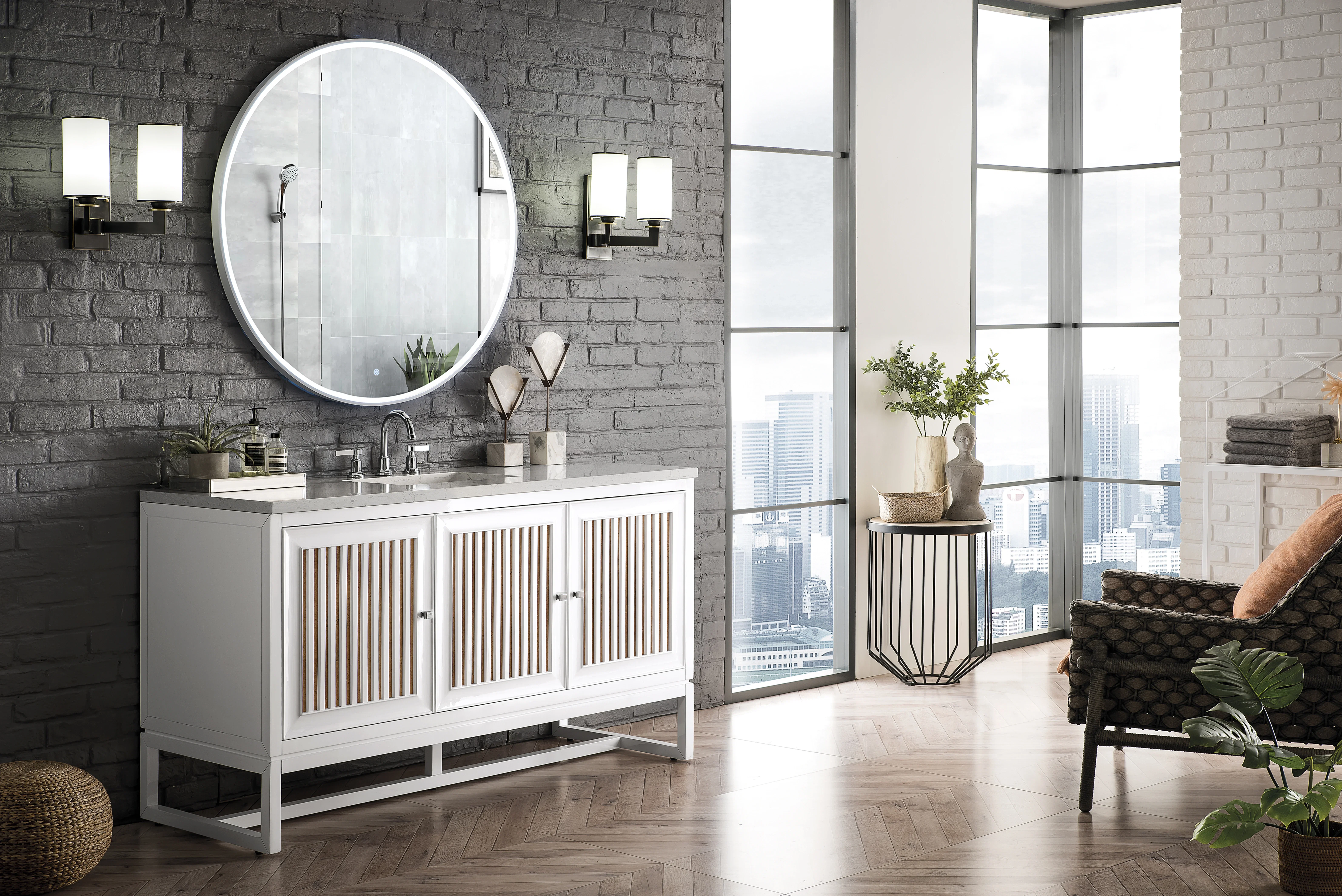 Athens 60" Single Vanity, Glossy White w/ 3 CM Eternal Jasmine Pearl Silestone Top