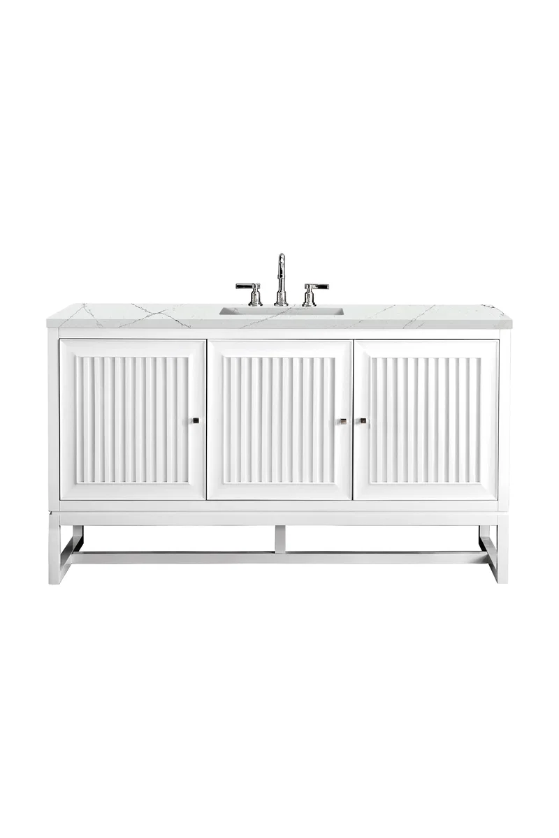 Athens 60" Single Vanity, Glossy White w/ 3 CM Ethereal Noctis Top