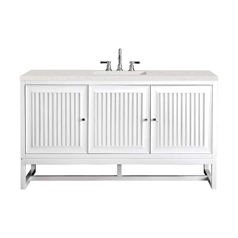 Athens 60" Single Vanity, Glossy White w/ 3 CM Lime Delight Silestone Top
