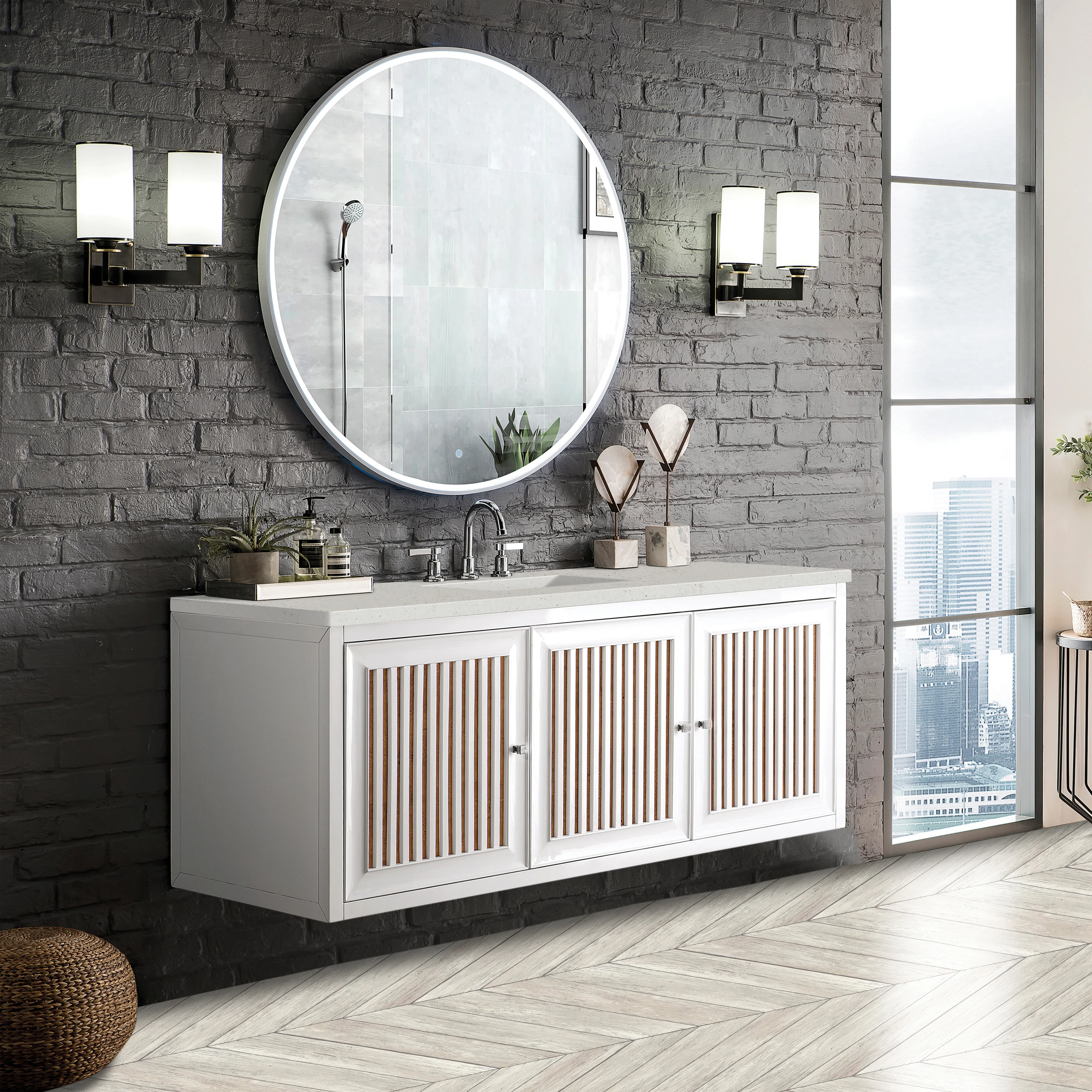 Athens 60" Single Vanity, Glossy White w/ 3 CM Lime Delight Silestone Top