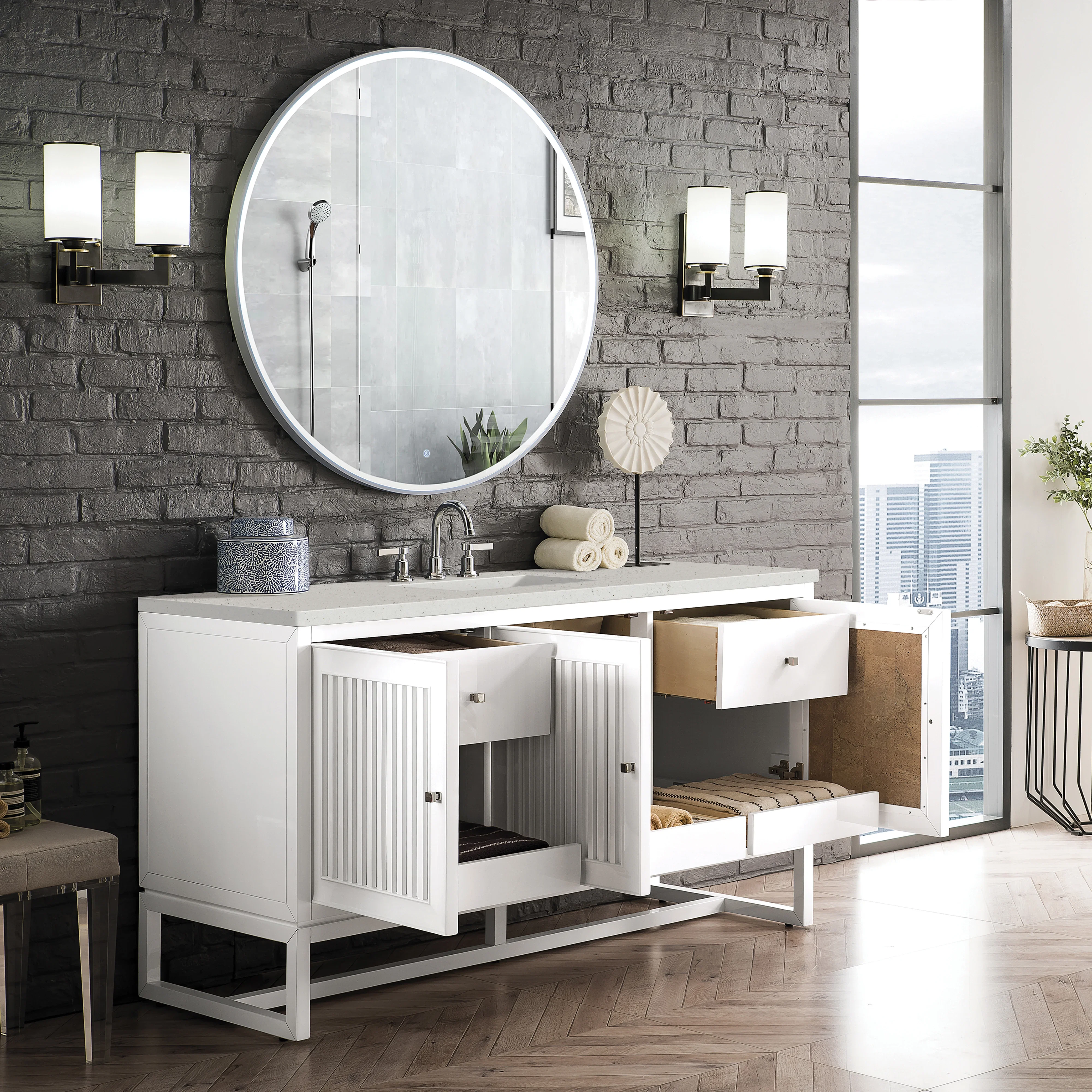 Athens 60" Single Vanity, Glossy White w/ 3 CM Lime Delight Silestone Top