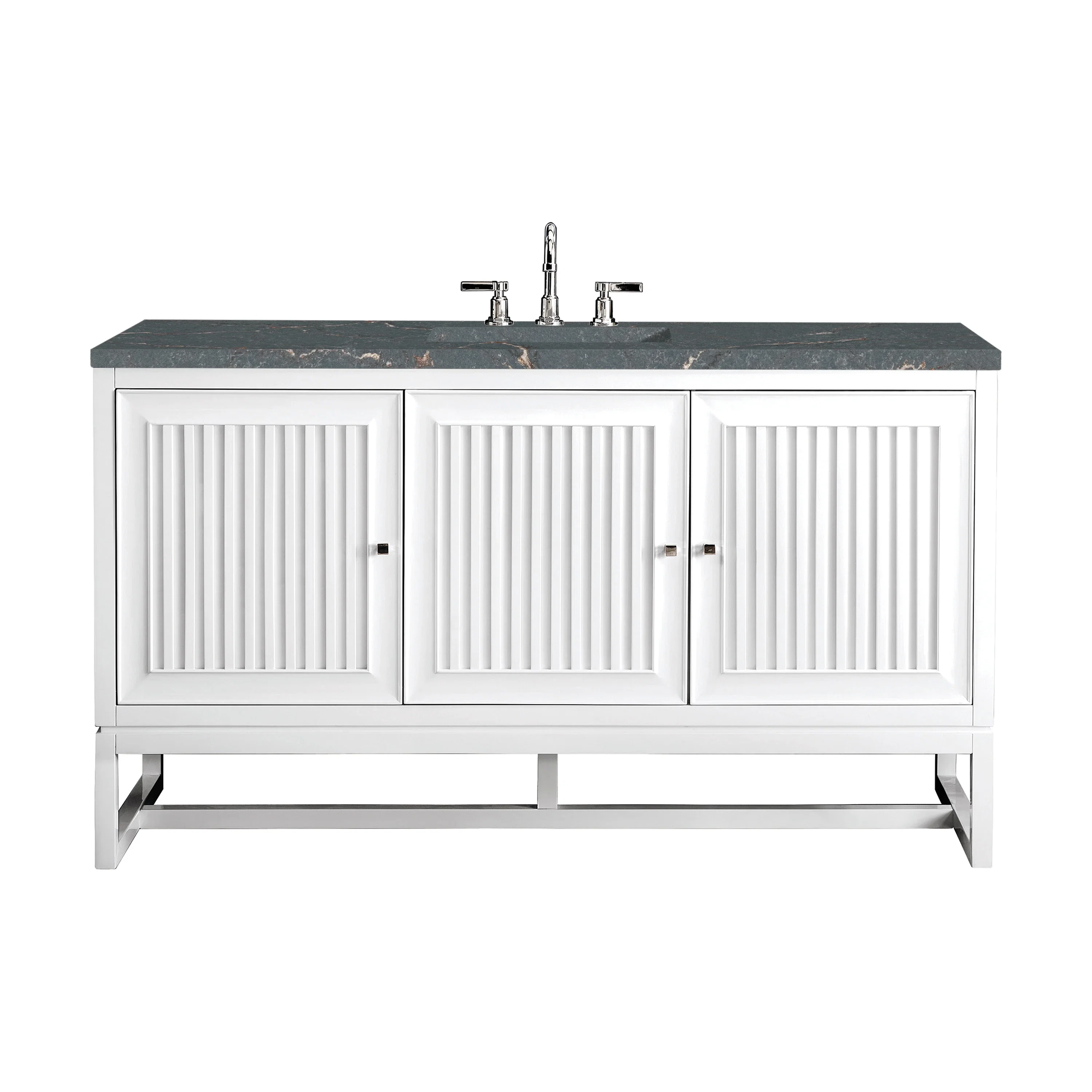 Athens 60" Single Vanity, Glossy White w/ 3 CM Parisien Bleu Silestone Top
