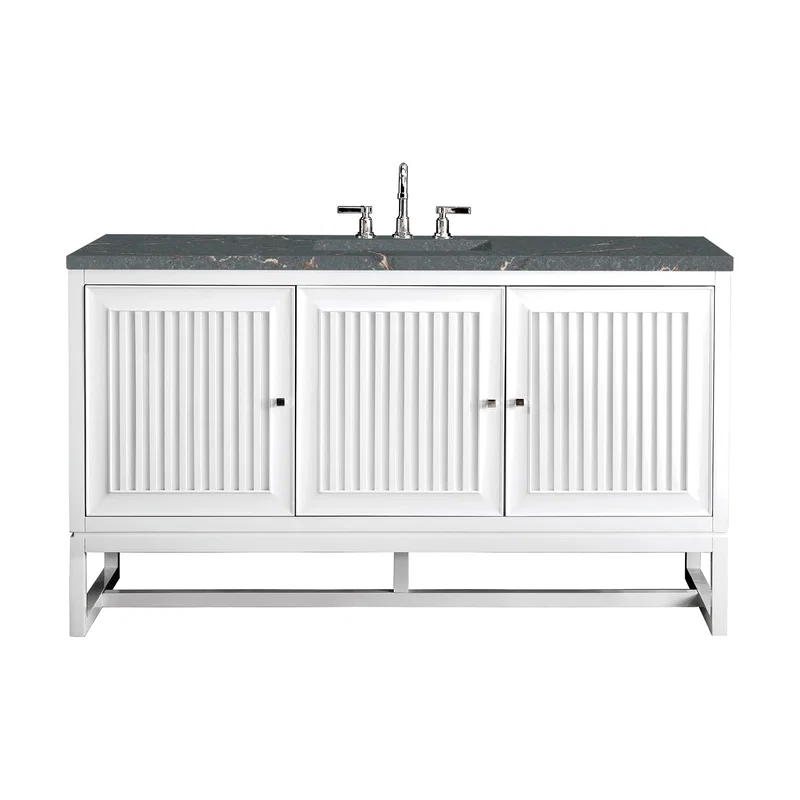 Athens 60" Single Vanity, Glossy White w/ 3 CM Parisien Bleu Silestone Top