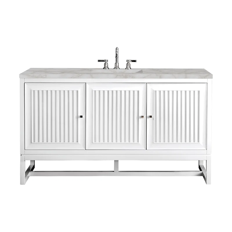 Athens 60" Single Vanity, Glossy White w/ 3 CM Victorian Silver Silestone Top