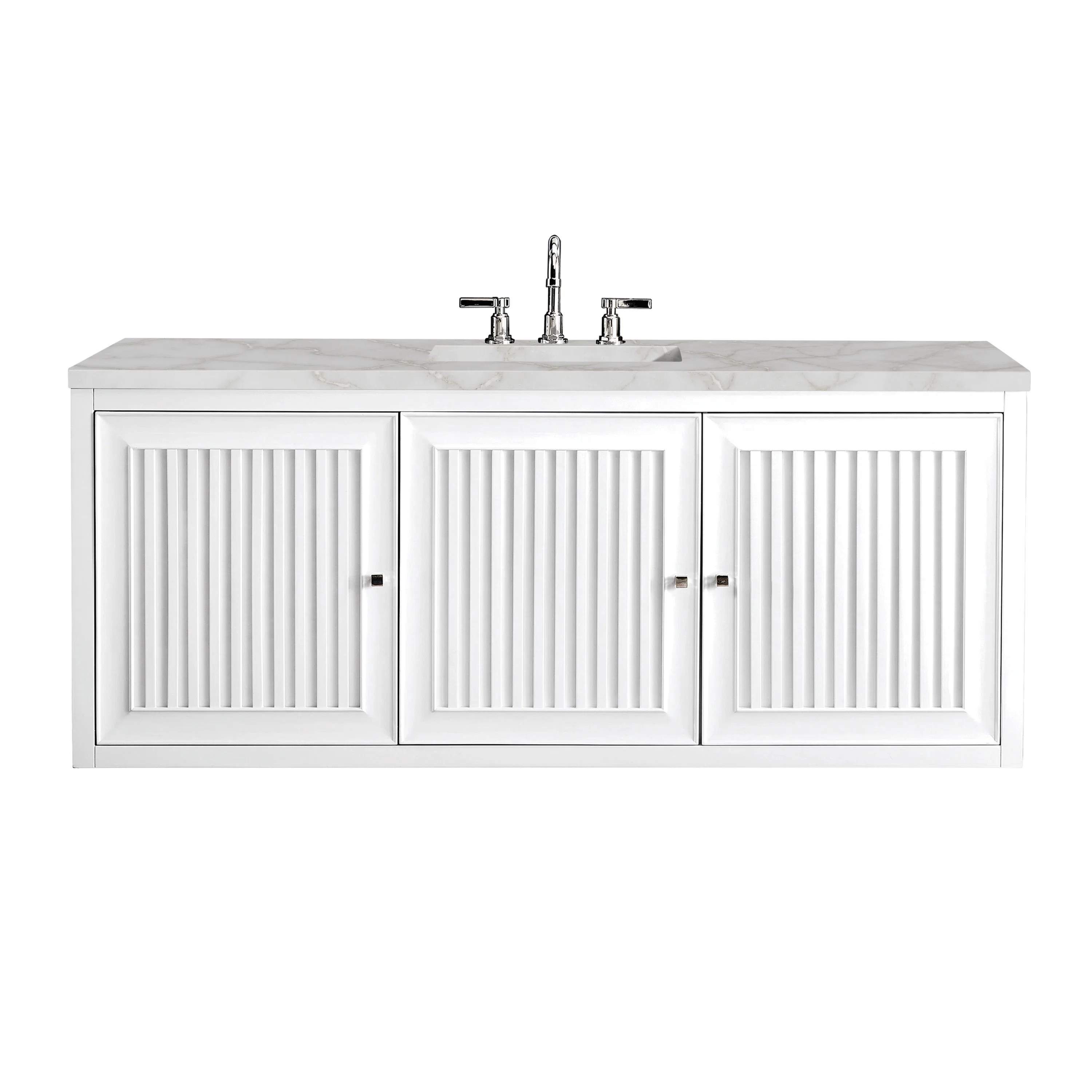 Athens 60" Single Vanity, Glossy White w/ 3 CM Victorian Silver Silestone Top