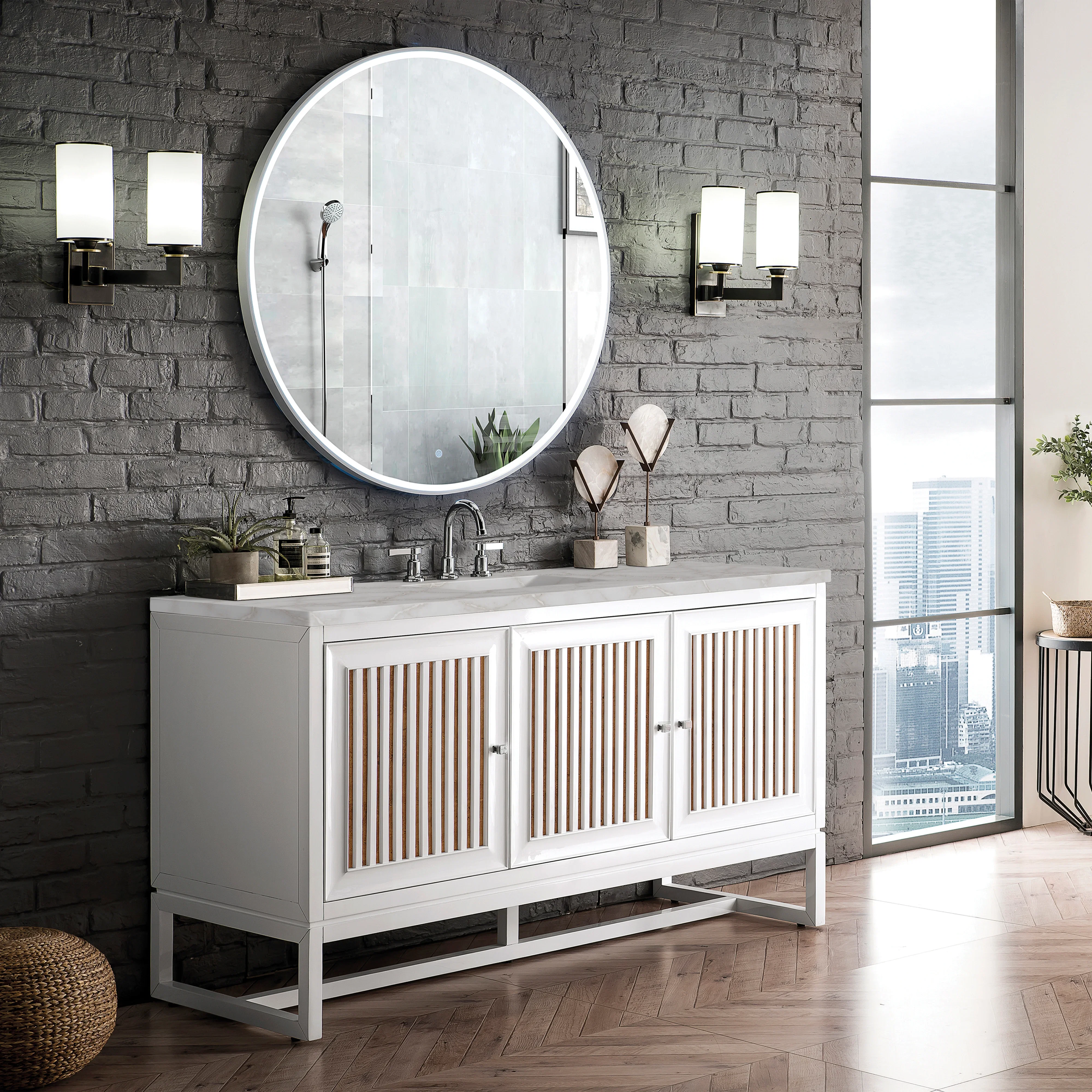 Athens 60" Single Vanity, Glossy White w/ 3 CM Victorian Silver Silestone Top