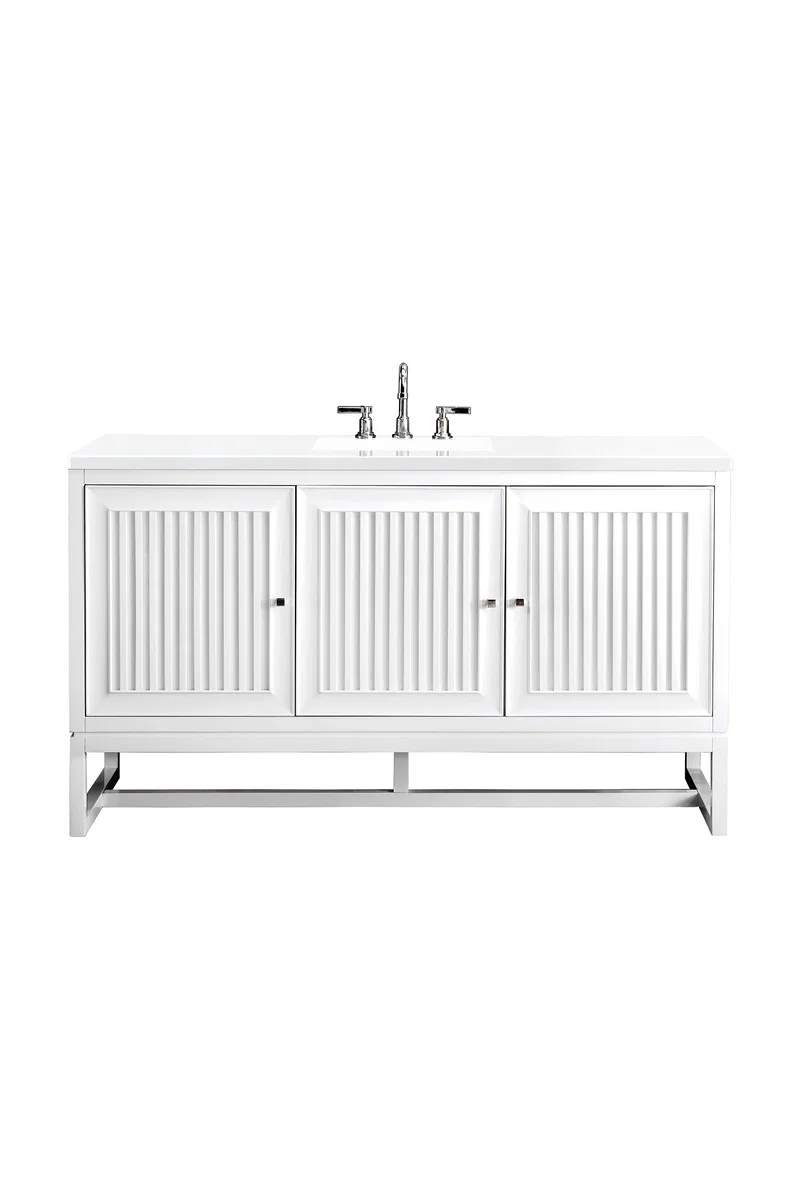 Athens 60" Single Vanity, Glossy White w/ 3 CM White Zeus Silestone Top