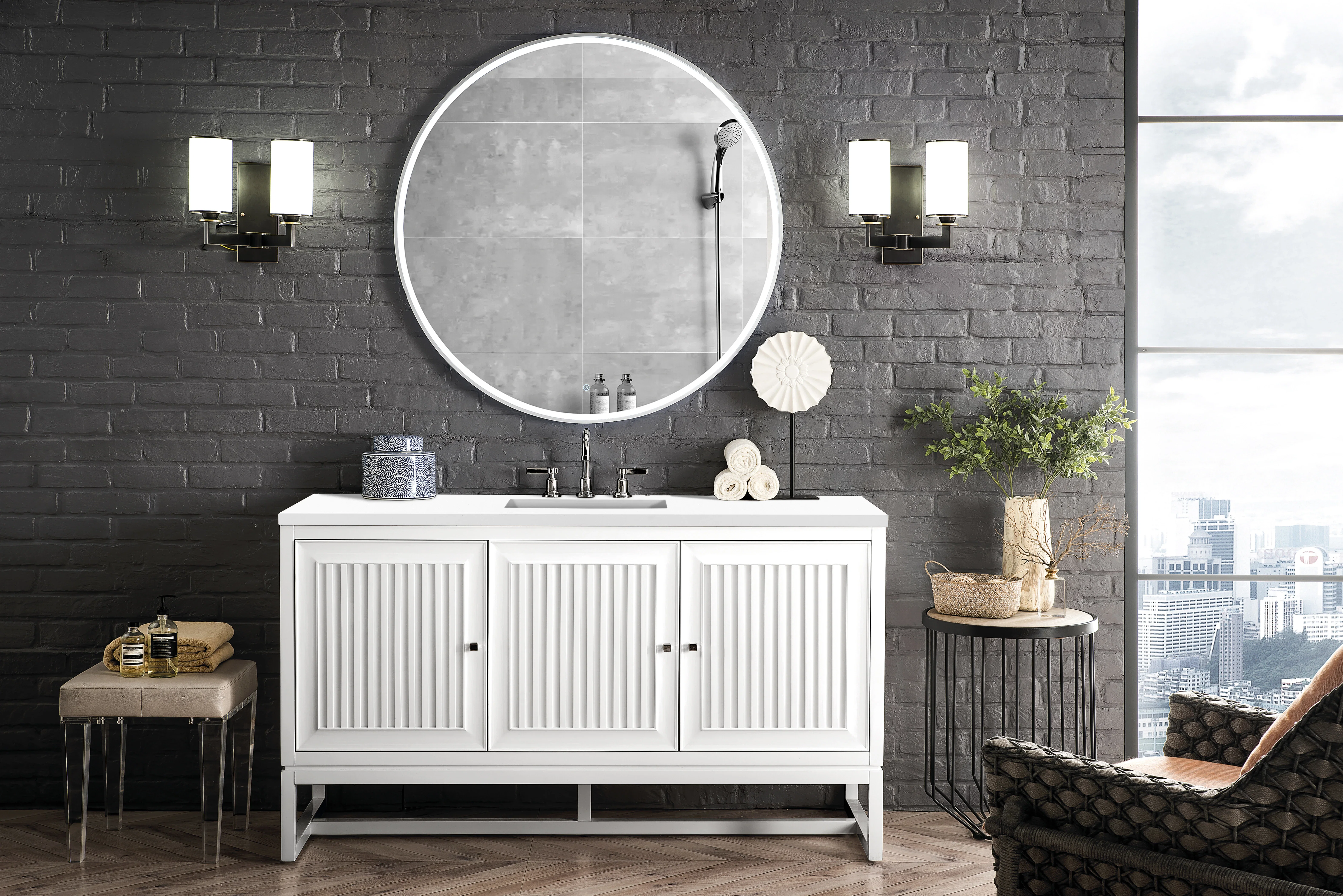 Athens 60" Single Vanity, Glossy White w/ 3 CM White Zeus Silestone Top
