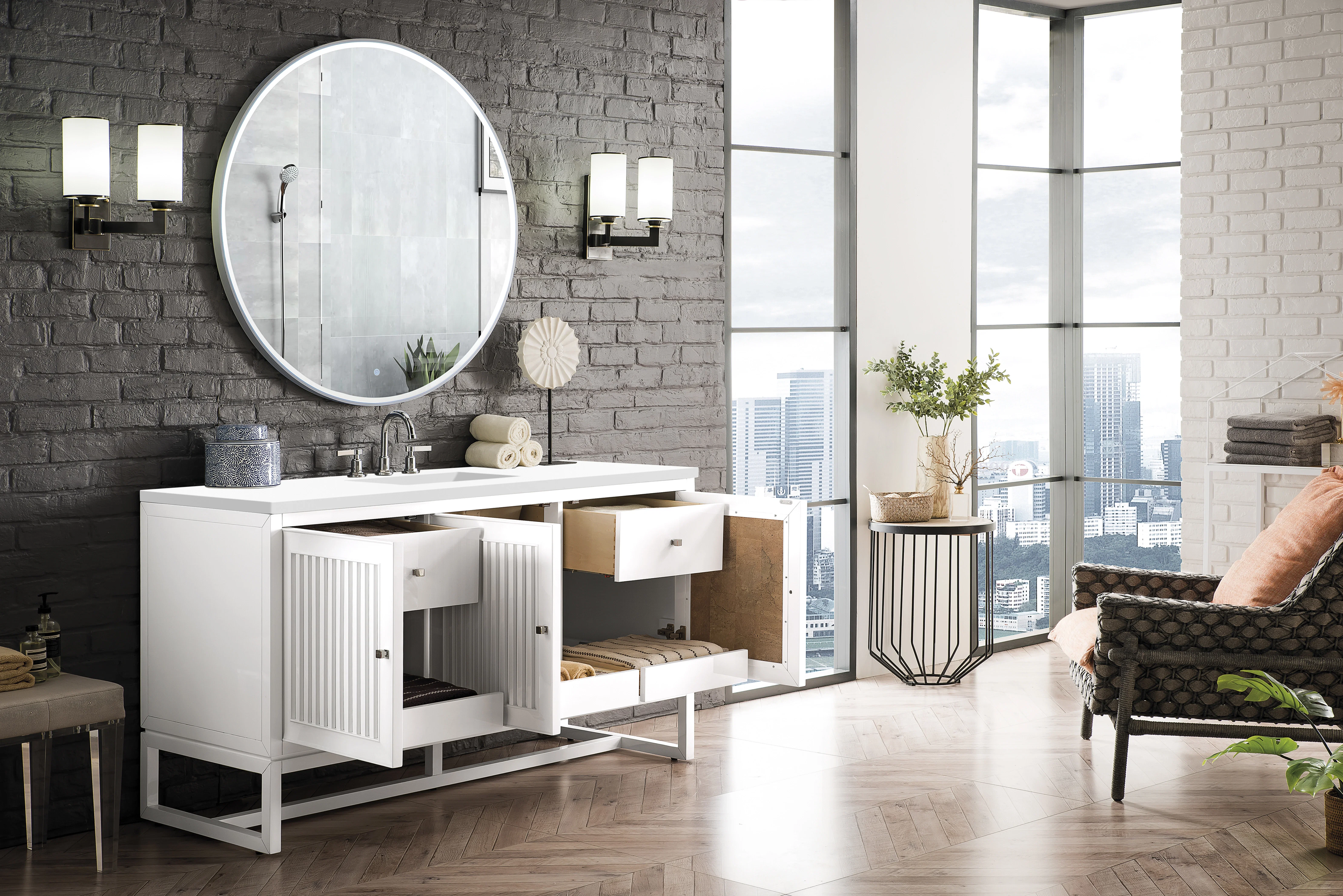 Athens 60" Single Vanity, Glossy White w/ 3 CM White Zeus Silestone Top