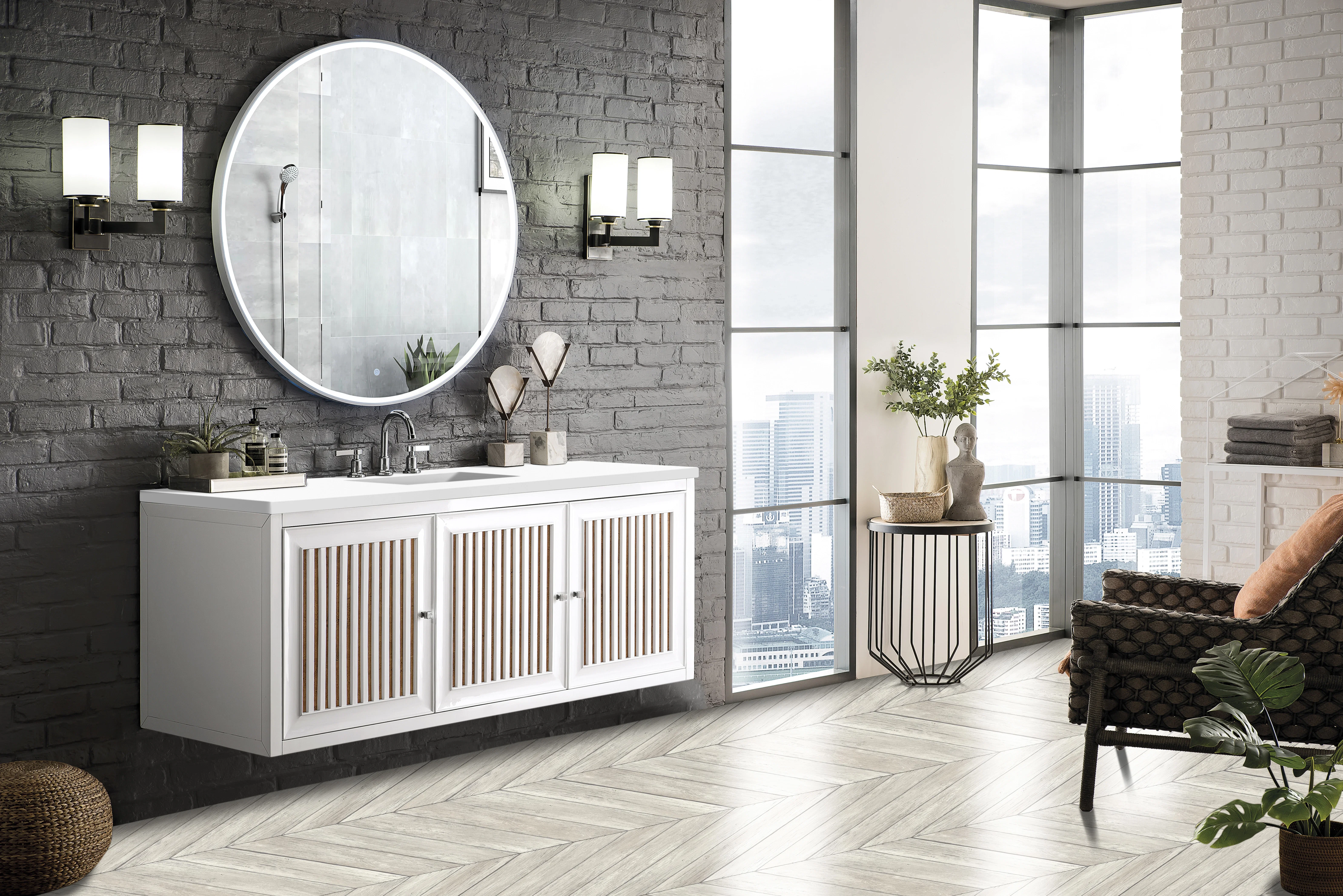 Athens 60" Single Vanity, Glossy White w/ 3 CM White Zeus Silestone Top