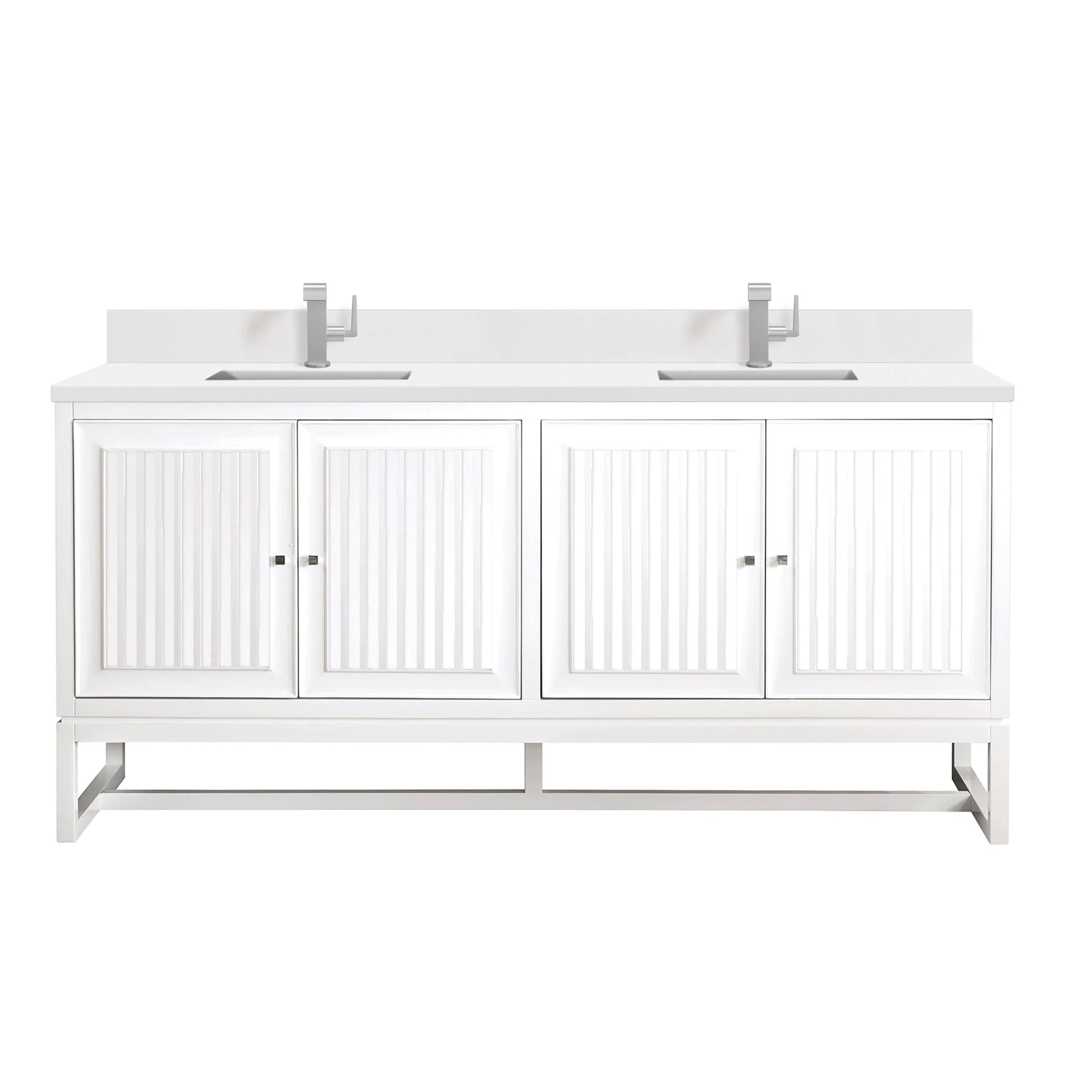 Athens 72" Double Vanity, Glossy White w/ Single Hole 3 CM White Zeus Silestone Top & Backsplash