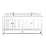 Athens 72" Double Vanity, Glossy White w/ Single Hole 3 CM White Zeus Silestone Top & Backsplash
