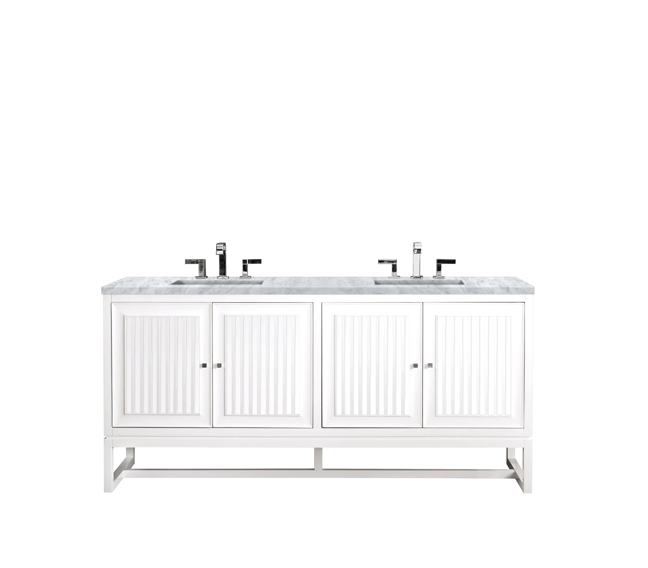 Athens 72" Double Vanity, Glossy White w/ 3 CM Carrara White Top
