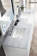 Athens 72" Double Vanity, Glossy White w/ 3 CM Carrara White Top