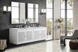 Athens 72" Double Vanity, Glossy White w/ 3 CM Carrara White Top