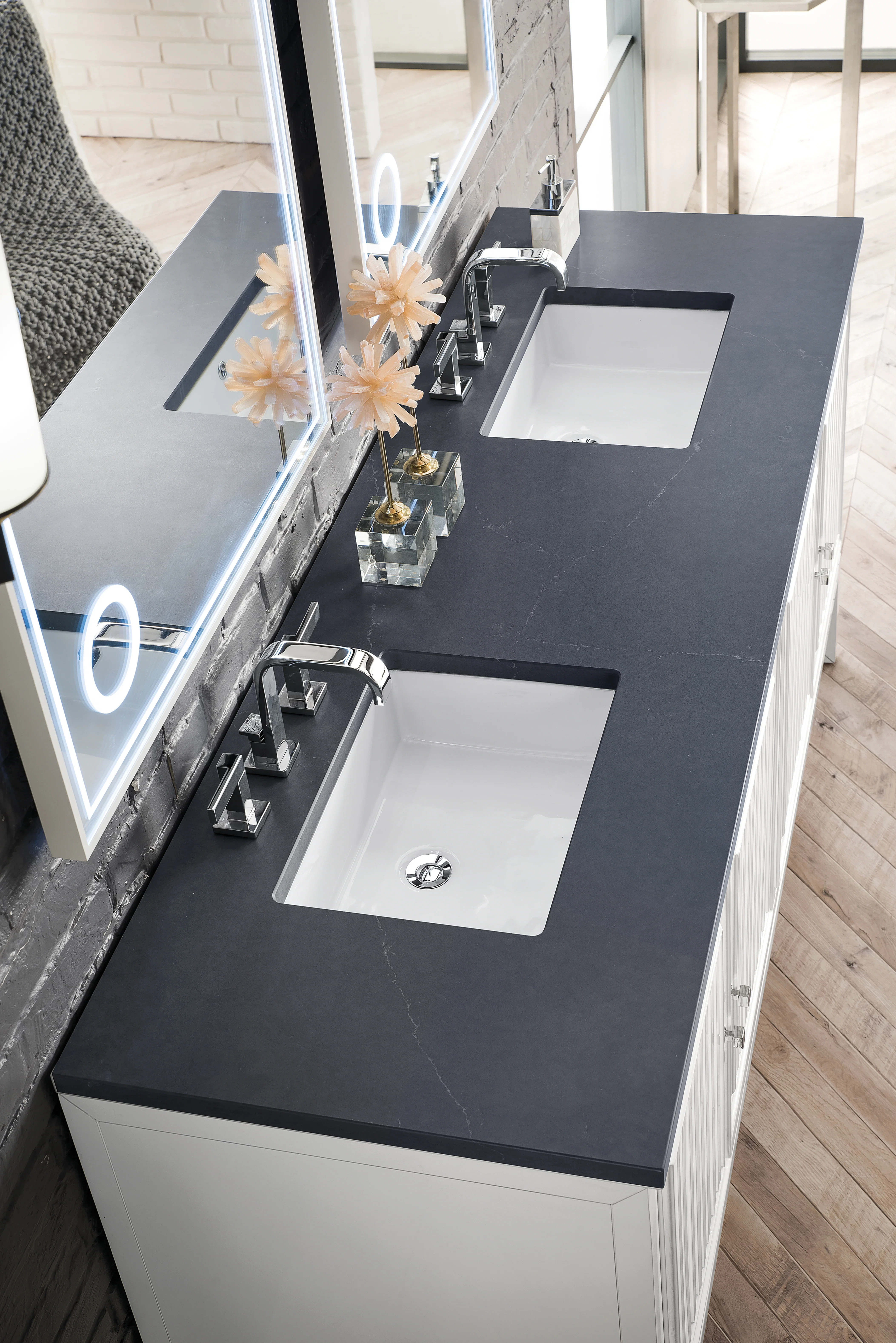 Athens 72" Double Vanity, Glossy White w/ 3 CM Charcoal Soapstone Silestone Top
