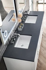 Athens 72" Double Vanity, Glossy White w/ 3 CM Charcoal Soapstone Silestone Top