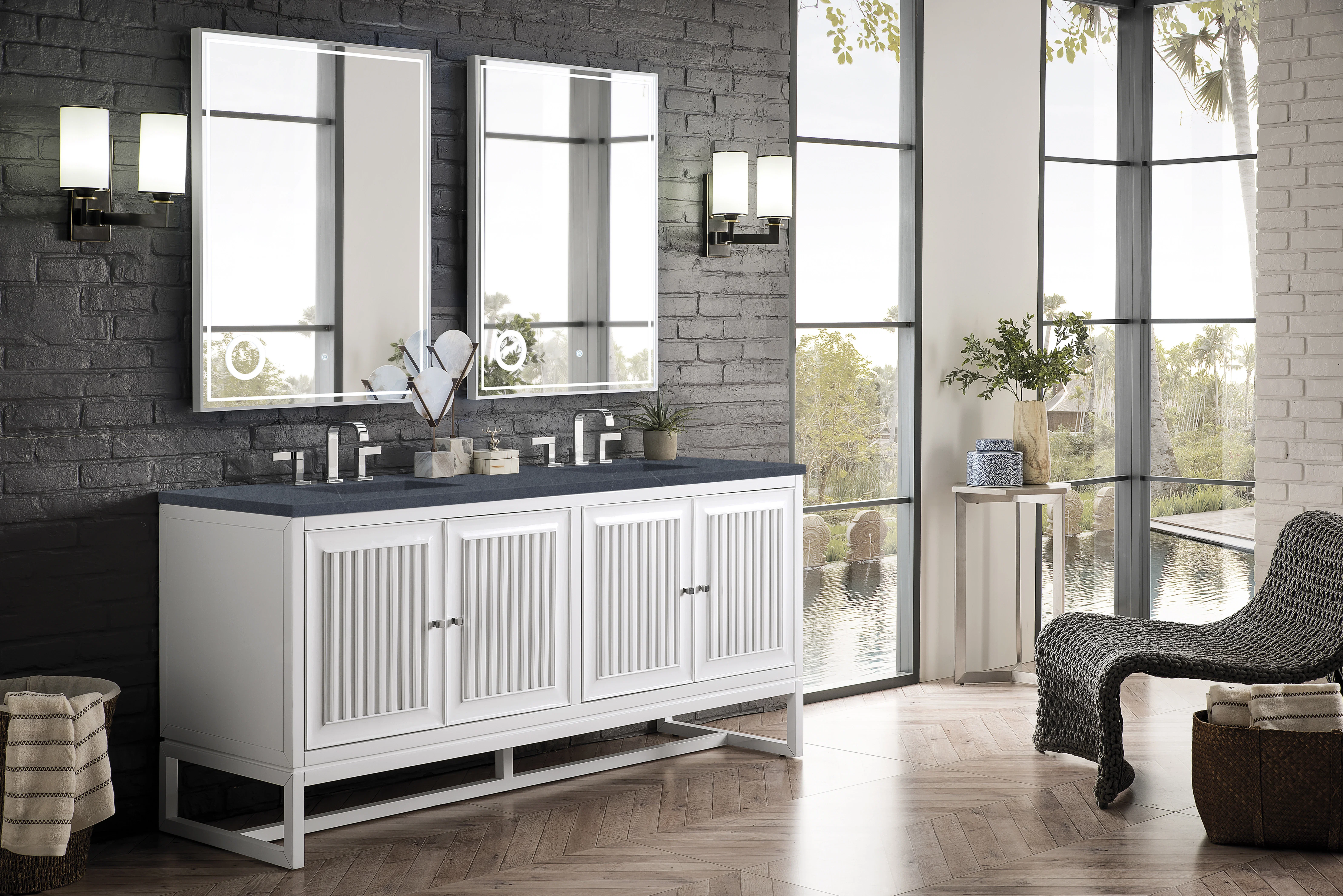 Athens 72" Double Vanity, Glossy White w/ 3 CM Charcoal Soapstone Silestone Top