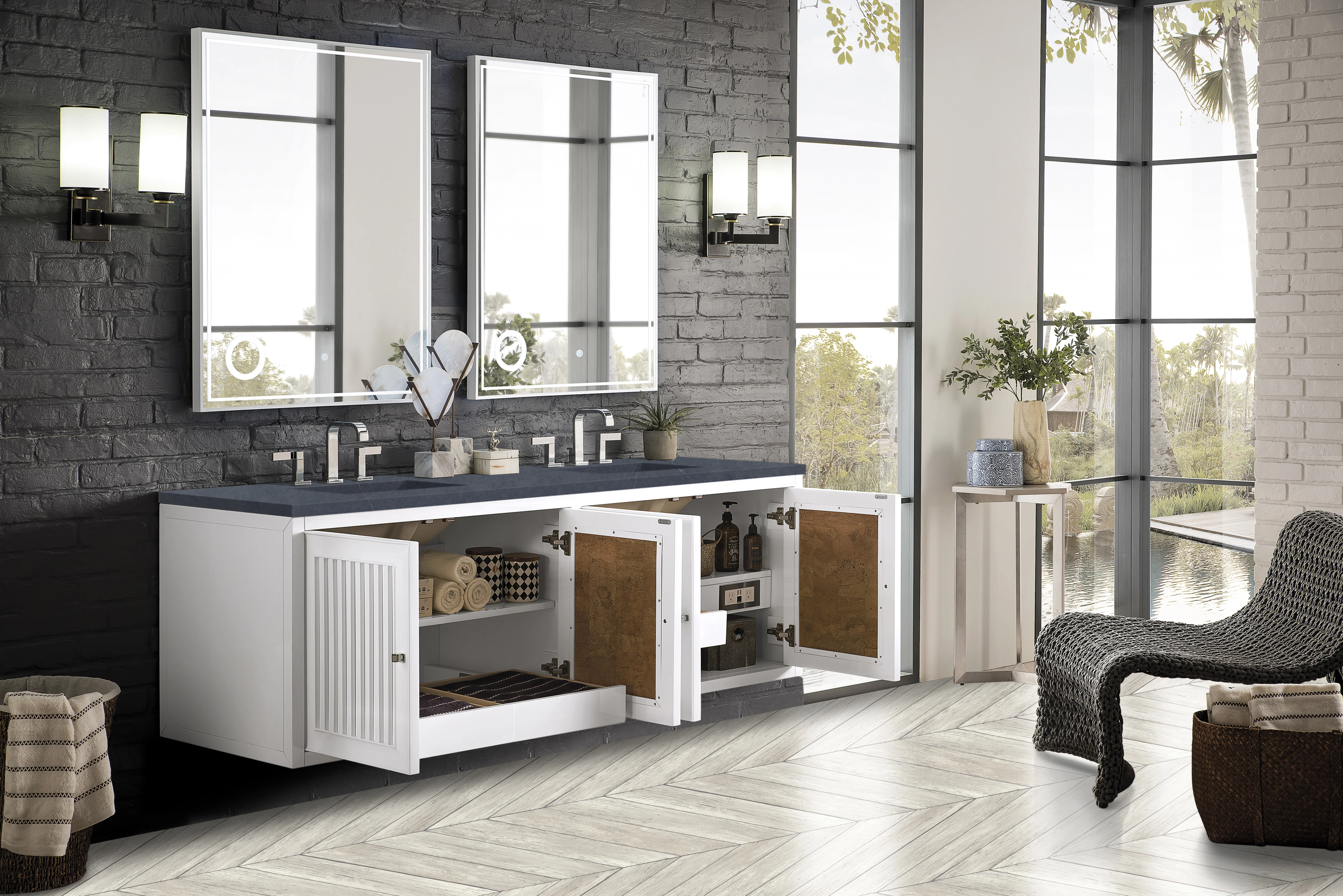 Athens 72" Double Vanity, Glossy White w/ 3 CM Charcoal Soapstone Silestone Top