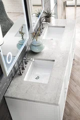 Athens 72" Double Vanity, Glossy White w/ 3 CM Eternal Jasmine Pearl Silestone Top