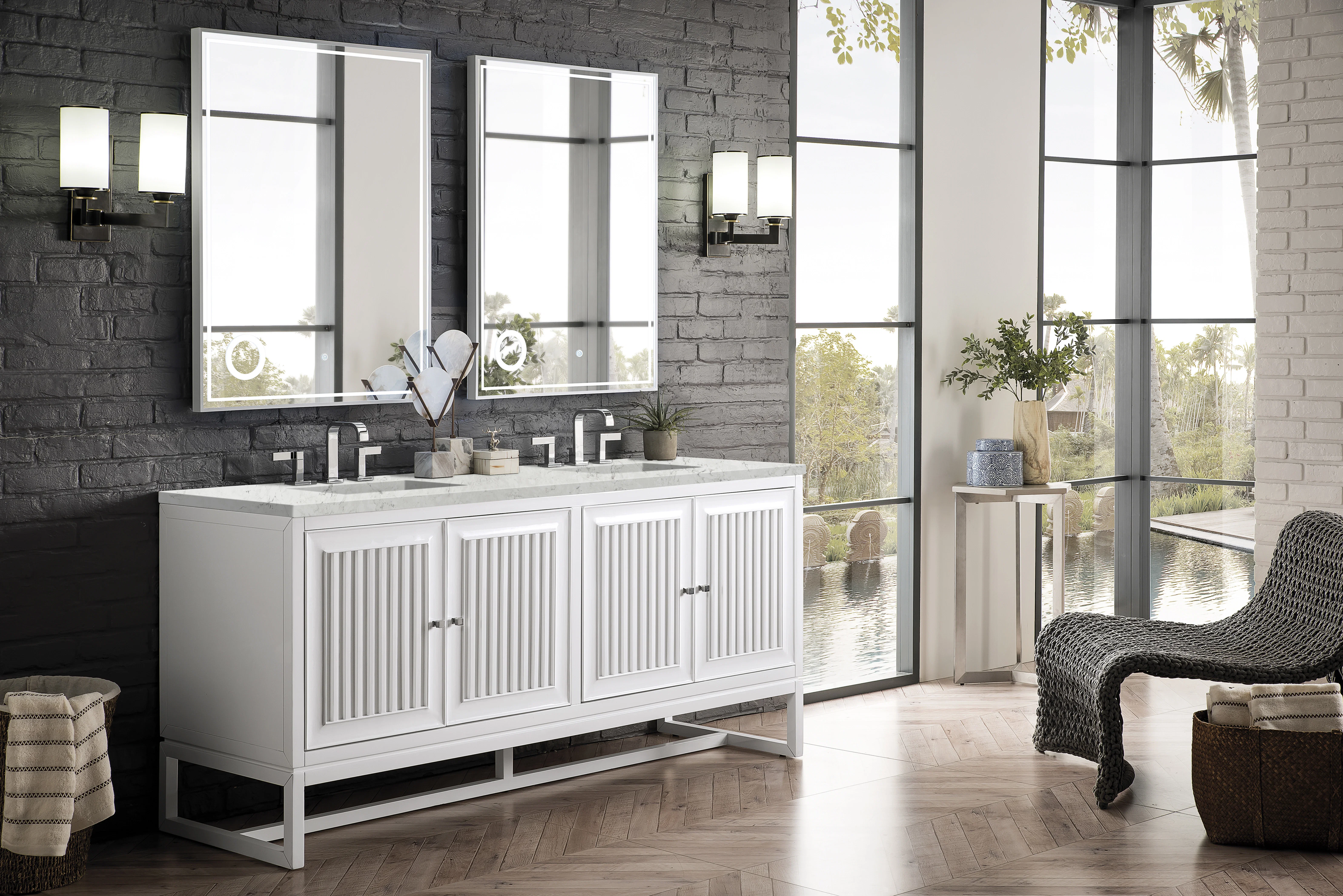 Athens 72" Double Vanity, Glossy White w/ 3 CM Eternal Jasmine Pearl Silestone Top