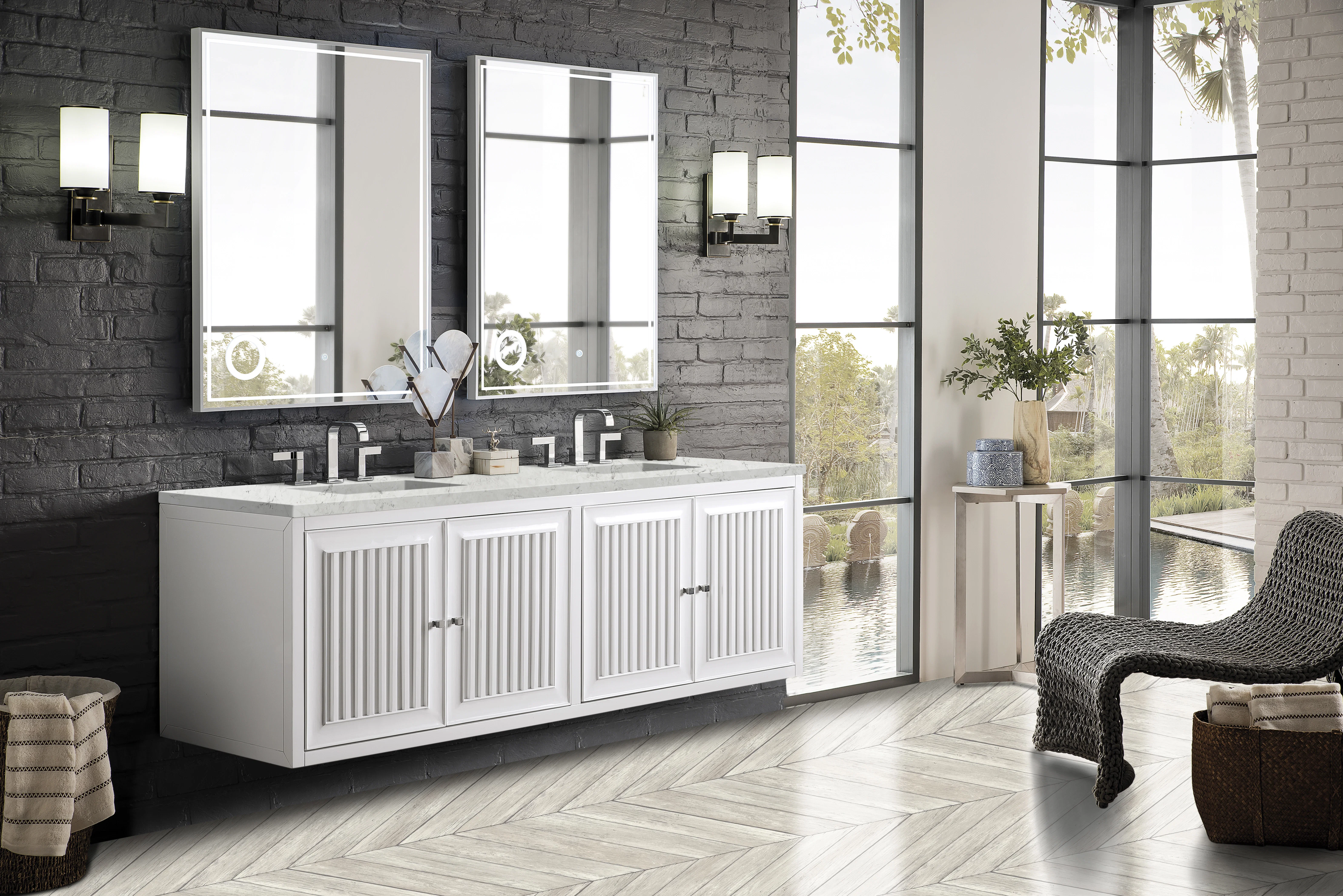 Athens 72" Double Vanity, Glossy White w/ 3 CM Eternal Jasmine Pearl Silestone Top