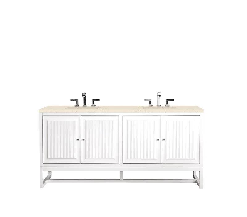 Athens 72" Double Vanity, Glossy White w/ 3 CM Eternal Marfil Top