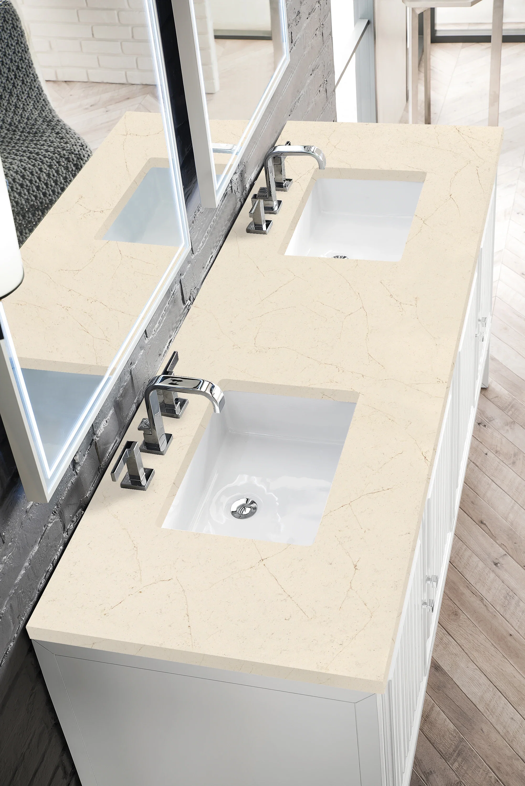 Athens 72" Double Vanity, Glossy White w/ 3 CM Eternal Marfil Top