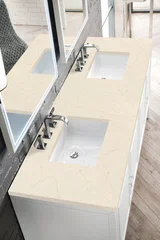 Athens 72" Double Vanity, Glossy White w/ 3 CM Eternal Marfil Top