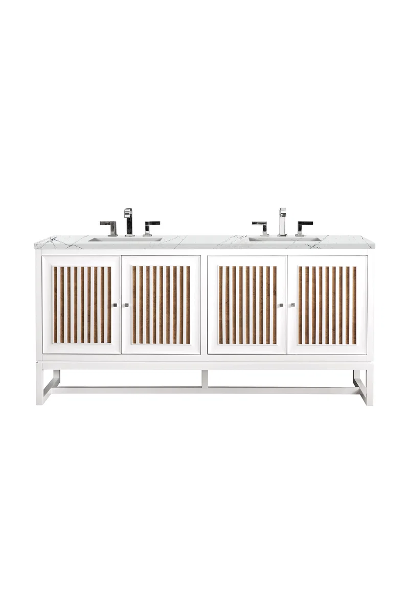 Athens 72" Double Vanity, Glossy White w/ 3 CM Ethereal Noctis Top