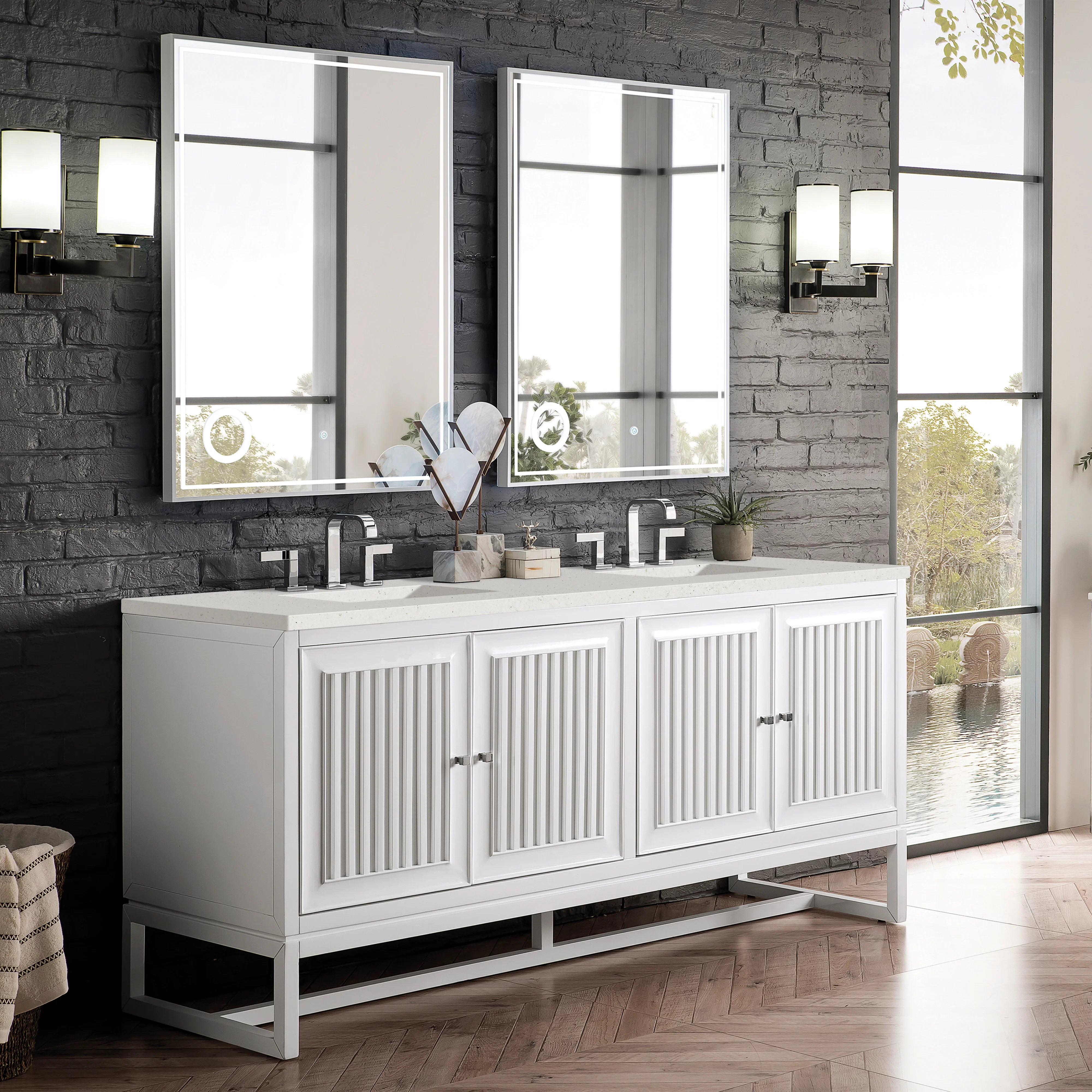 Athens 72" Double Vanity, Glossy White w/ 3 CM Lime Delight Silestone Top