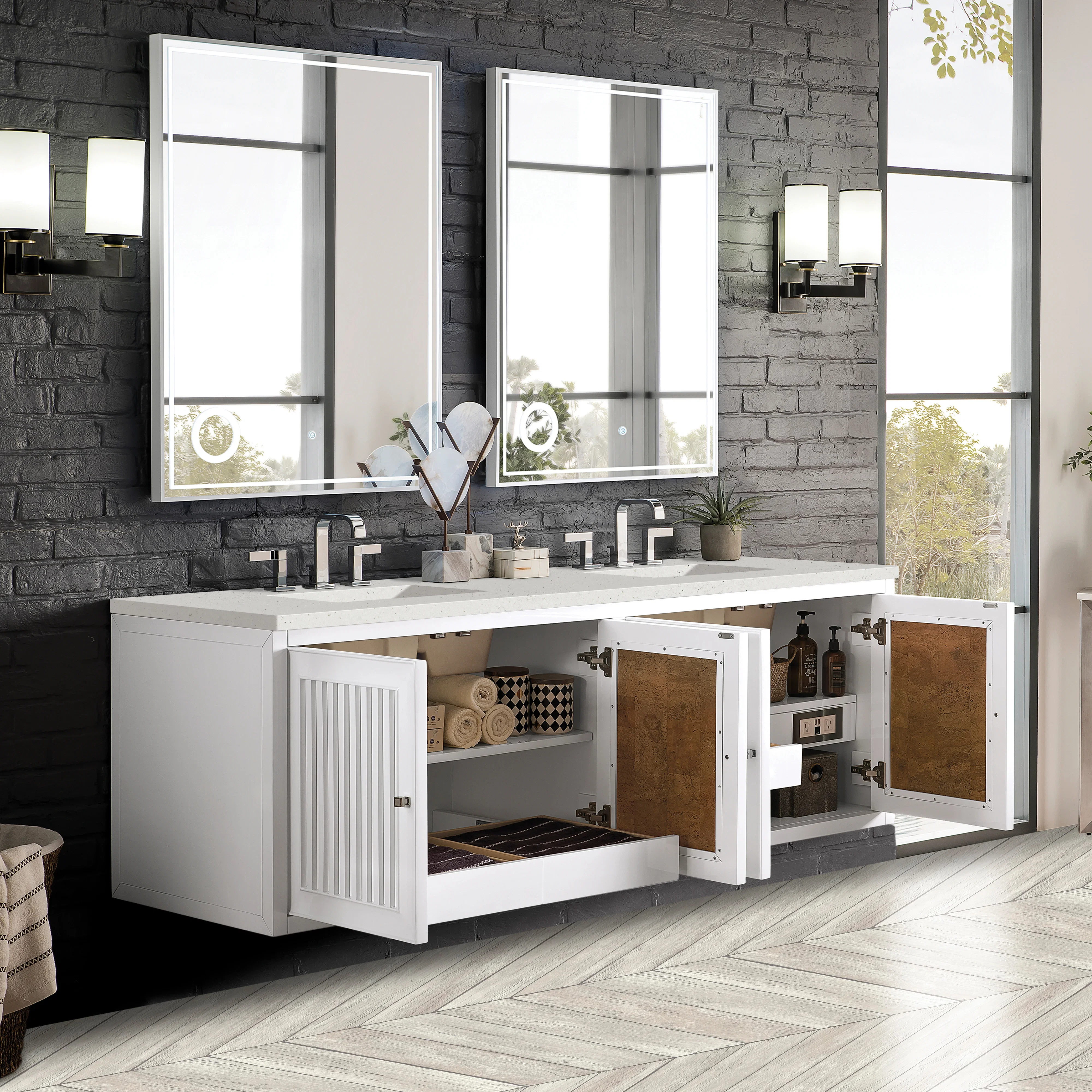 Athens 72" Double Vanity, Glossy White w/ 3 CM Lime Delight Silestone Top