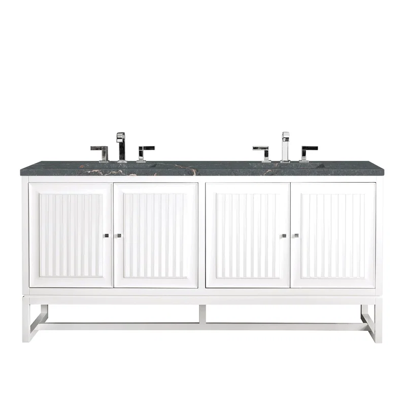 Athens 72" Double Vanity, Glossy White w/ 3 CM Parisien Bleu Silestone Top