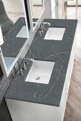Athens 72" Double Vanity, Glossy White w/ 3 CM Parisien Bleu Silestone Top
