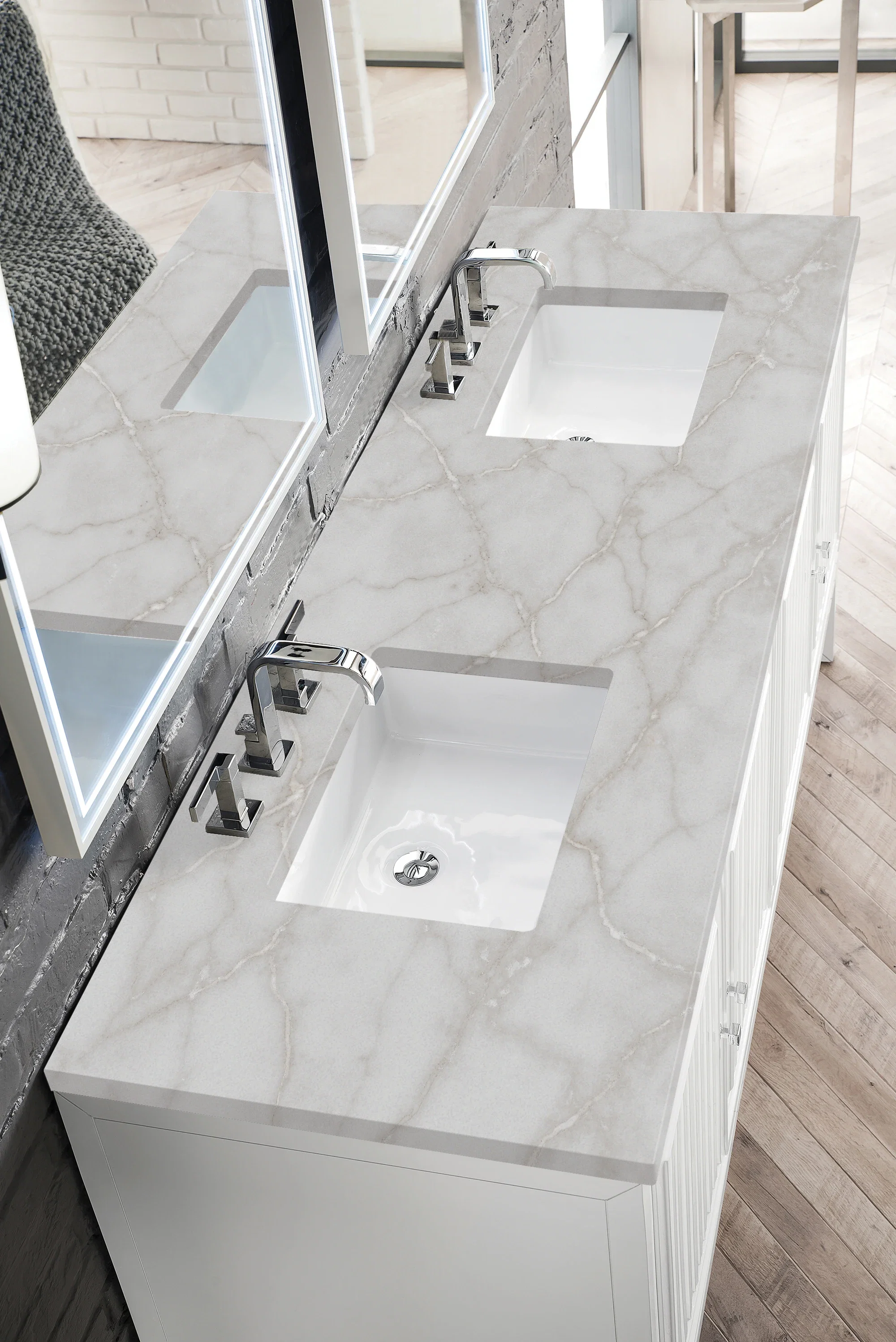 Athens 72" Double Vanity, Glossy White w/ 3 CM Victorian Silver Silestone Top