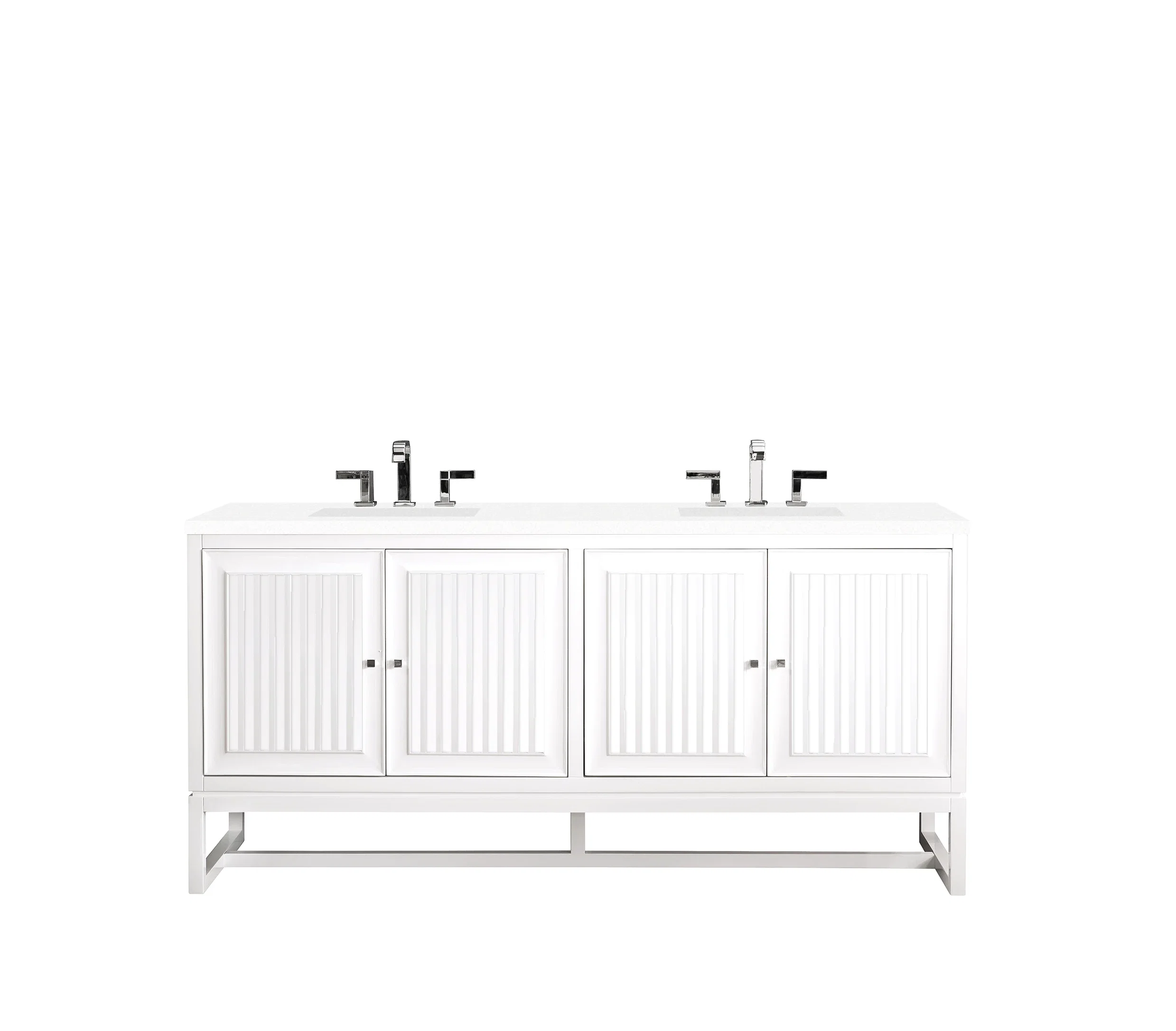 Athens 72" Double Vanity, Glossy White w/ 3 CM White Zeus Silestone Top