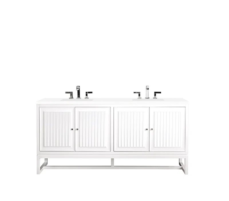 Athens 72" Double Vanity, Glossy White w/ 3 CM White Zeus Silestone Top