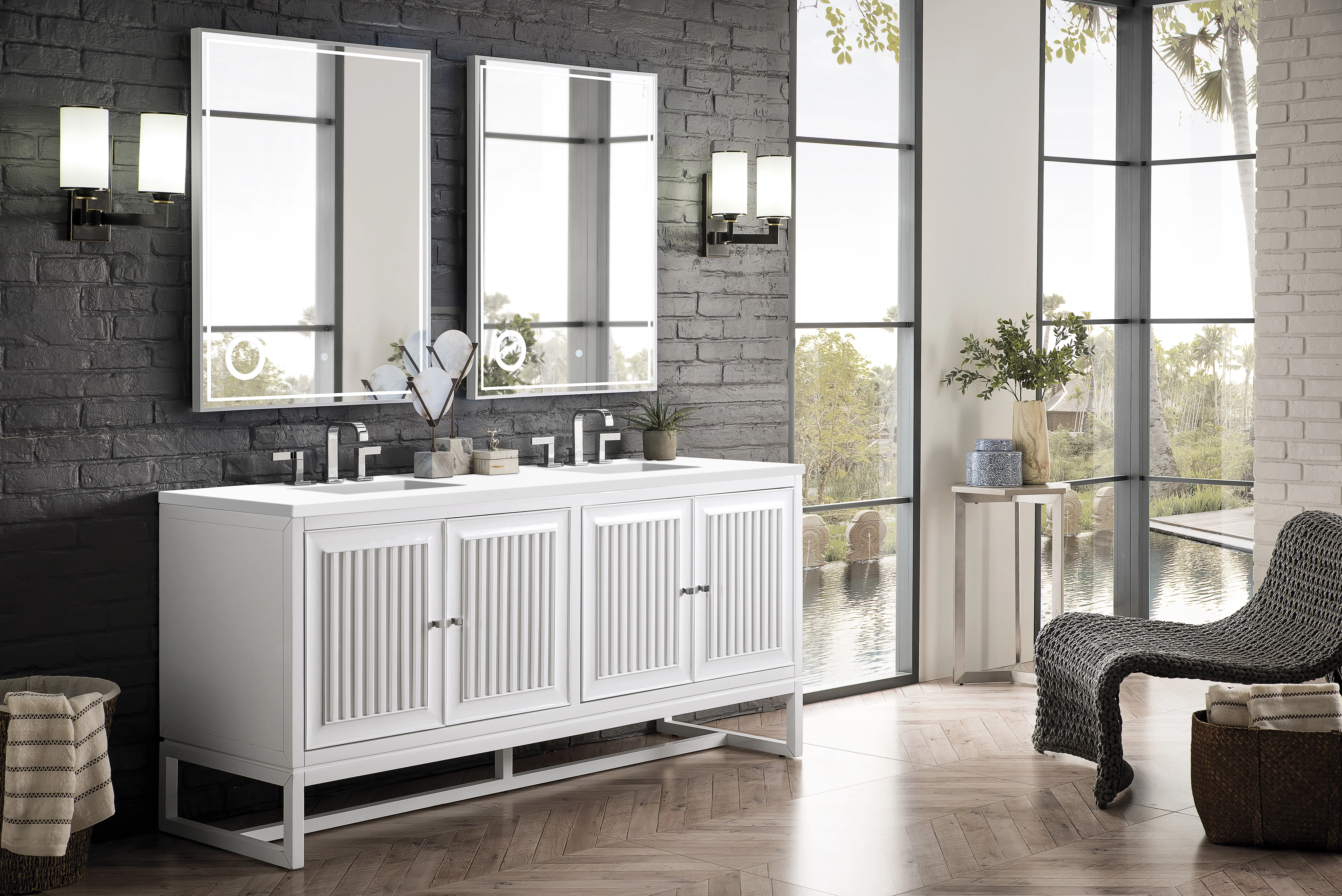 Athens 72" Double Vanity, Glossy White w/ 3 CM White Zeus Silestone Top