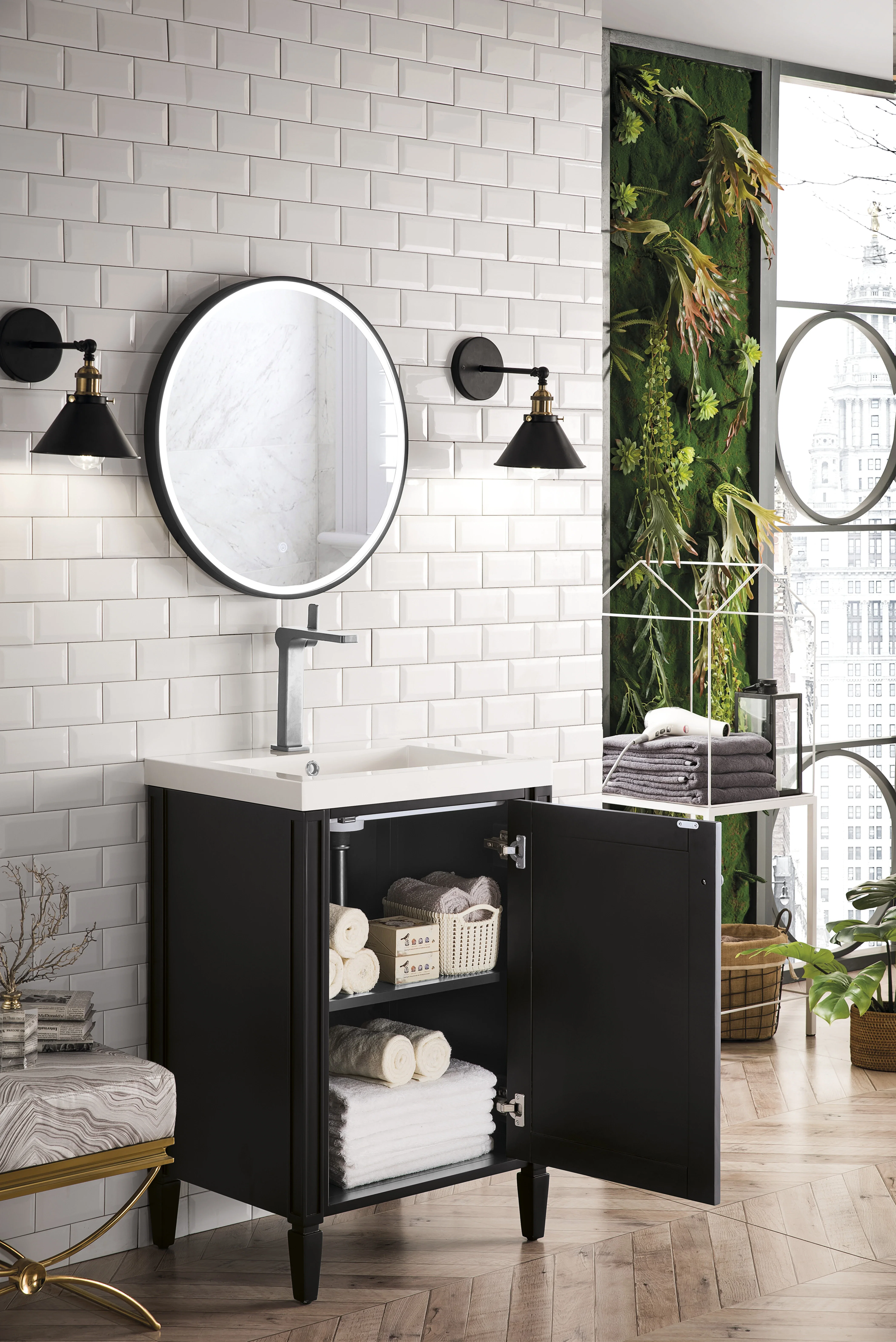 Britannia 24" Single Vanity, Black Onyx w/ White Glossy Composite Stone Top