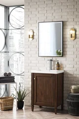 Britannia 24" Single Vanity, Mid-Century Acacia w/ White Glossy Composite Stone Top