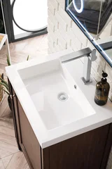 Britannia 24" Single Vanity, Mid-Century Acacia w/ White Glossy Composite Stone Top