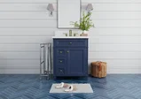Kensington 30 inch left drawers bathroom vanity in Navy Blue, studio render